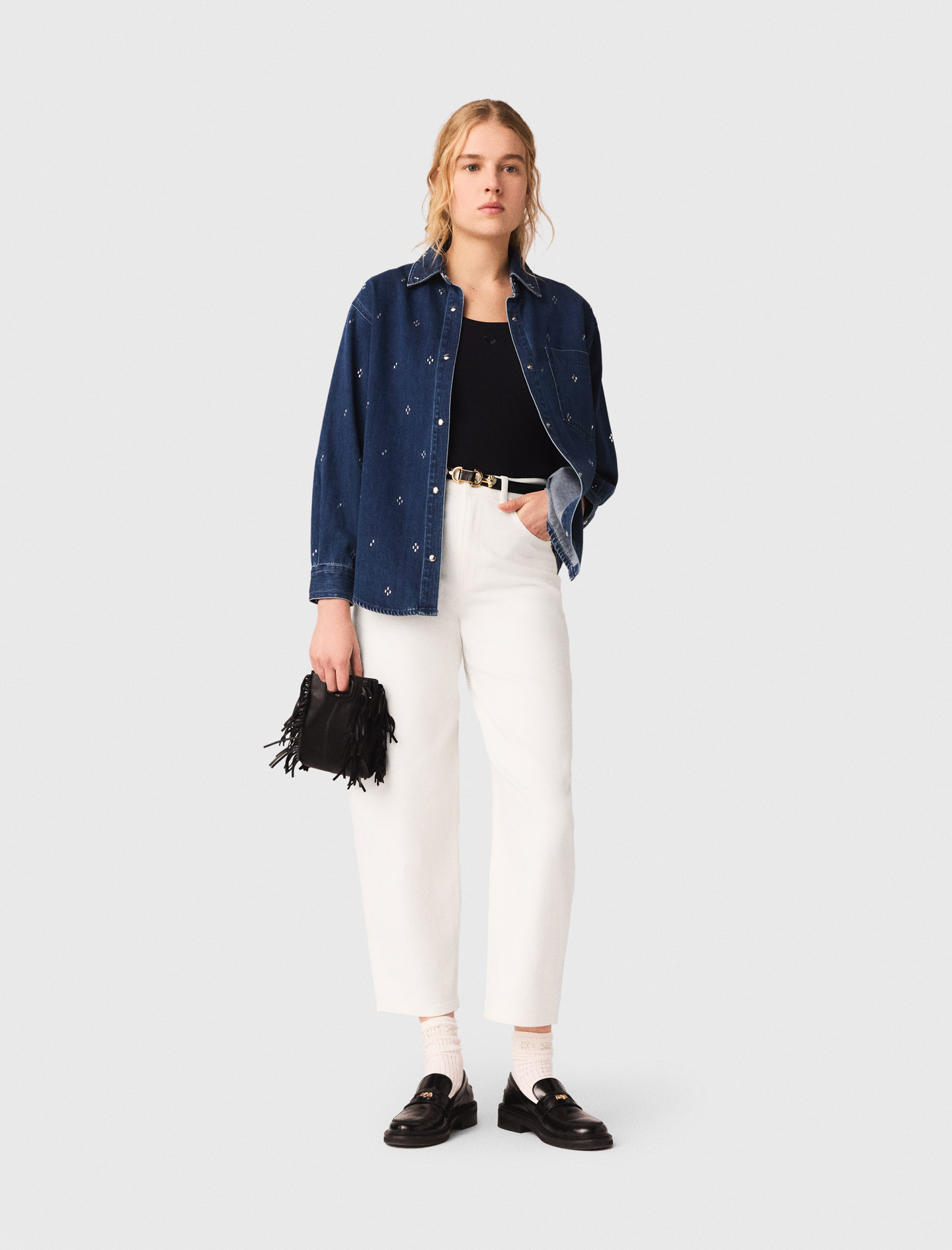 Camisa Vaquera Con Strass - Azul - Talla 0 - Maje