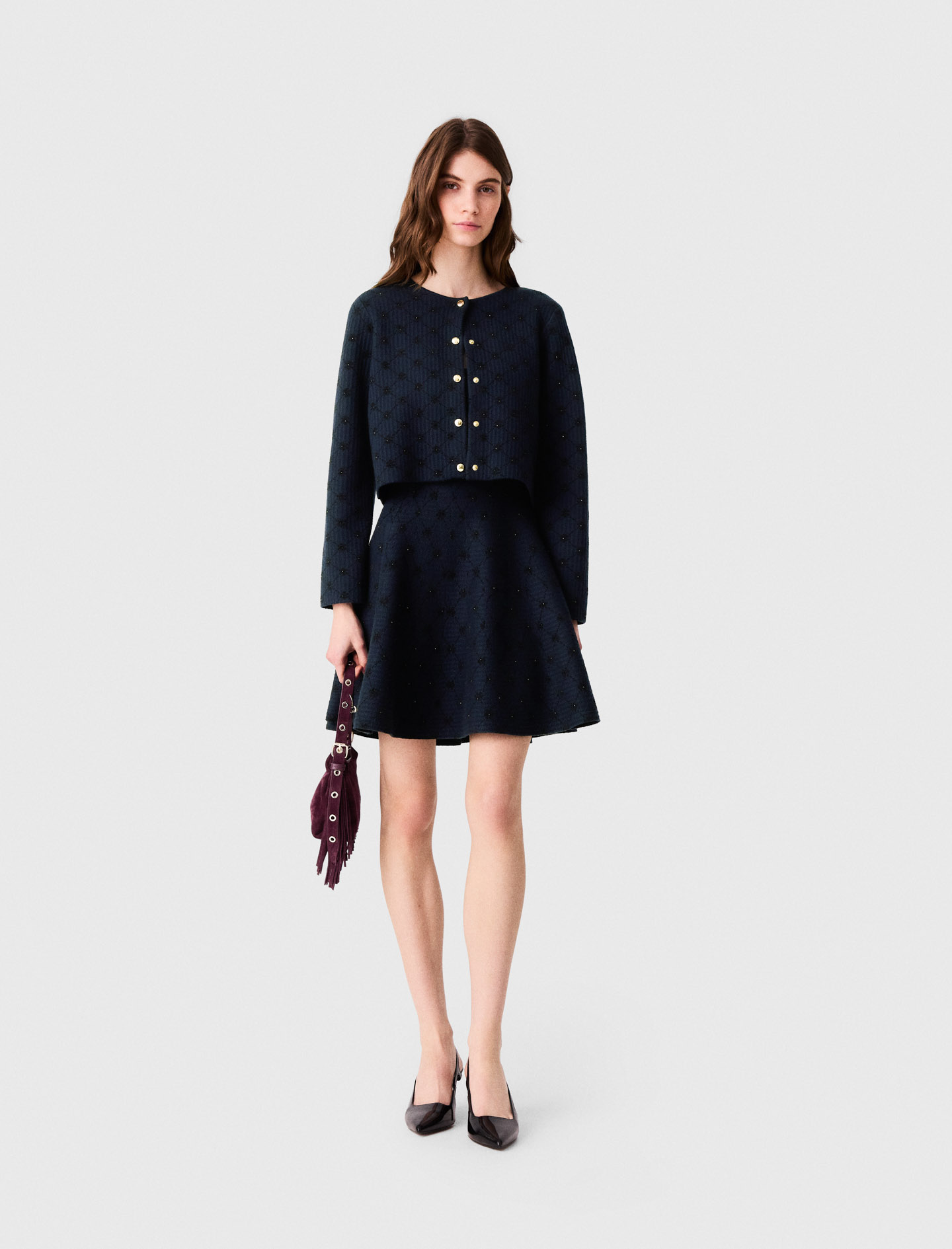 Cárdigan Jacquard Con Lentejuelas - Azul Marino - Talla 2 - Maje