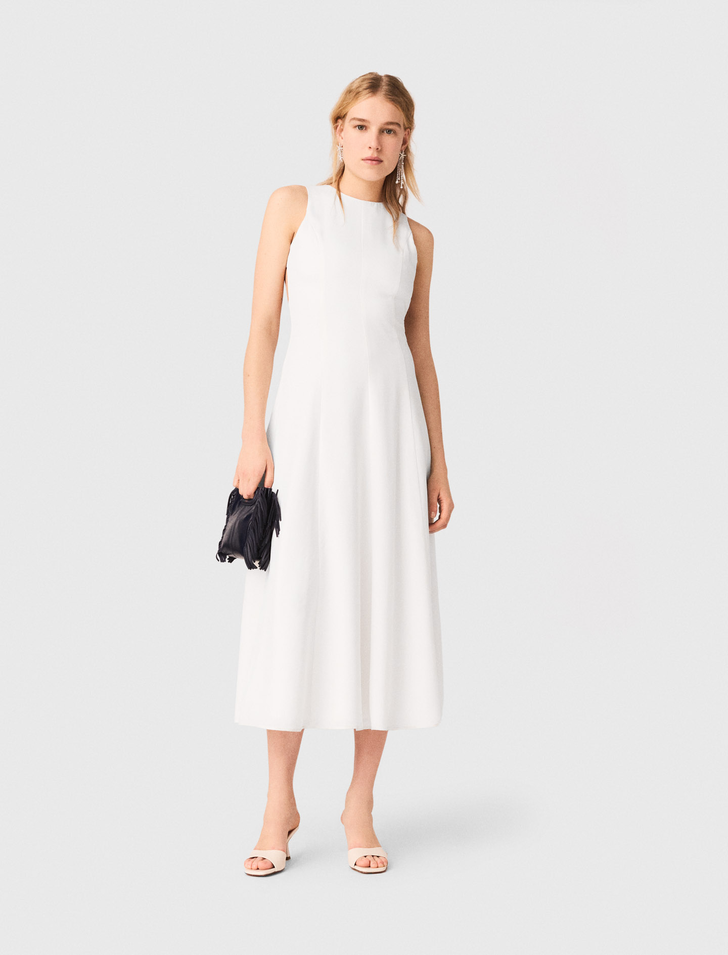 Vestido Midi Espalda Descubierta - Blanco - Talla 42 - Maje