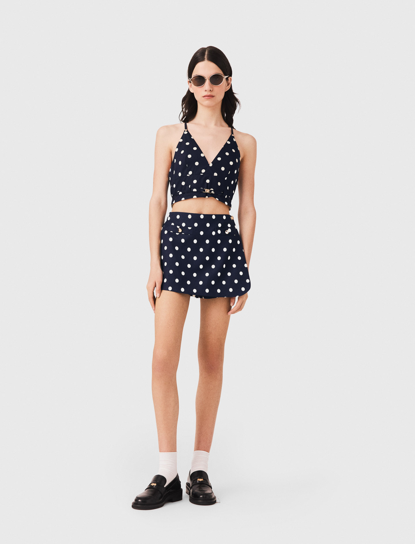 Short Trampantojo De Lino Mezcla - Marine Pois Print - Talla 36 - Maje