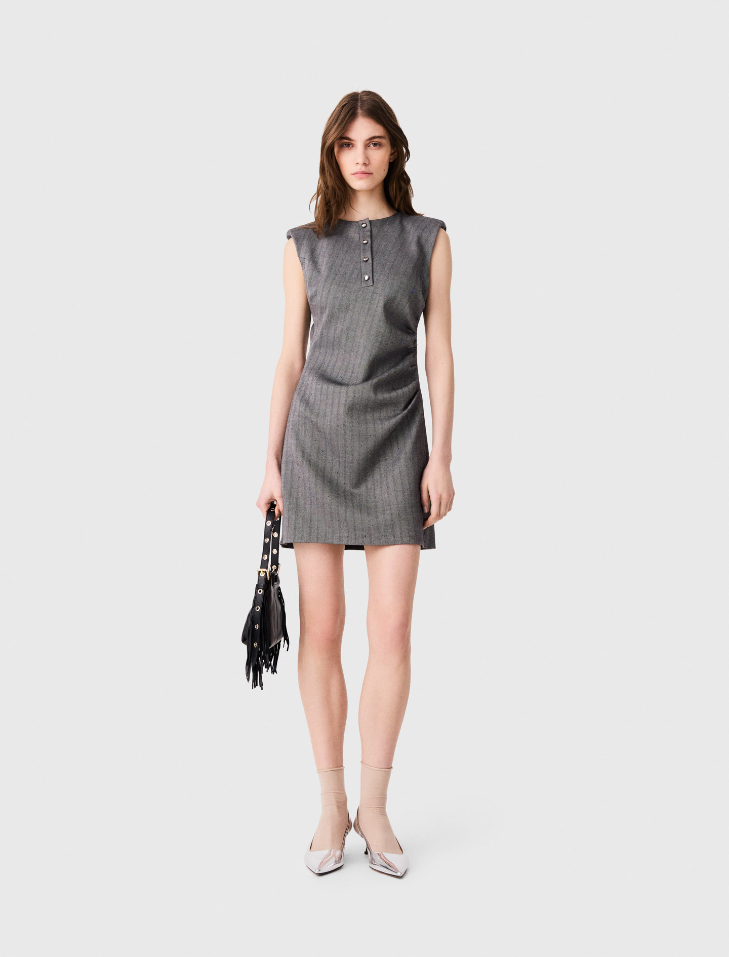 Vestido Sastre Corto Con Strass - Gris - Talla 38 - Maje