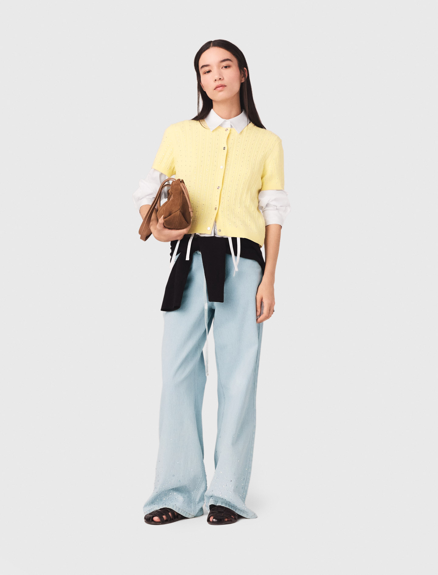 Cárdigan Con Cuello Caja De Strass - Amarillo - Talla 3 - Maje