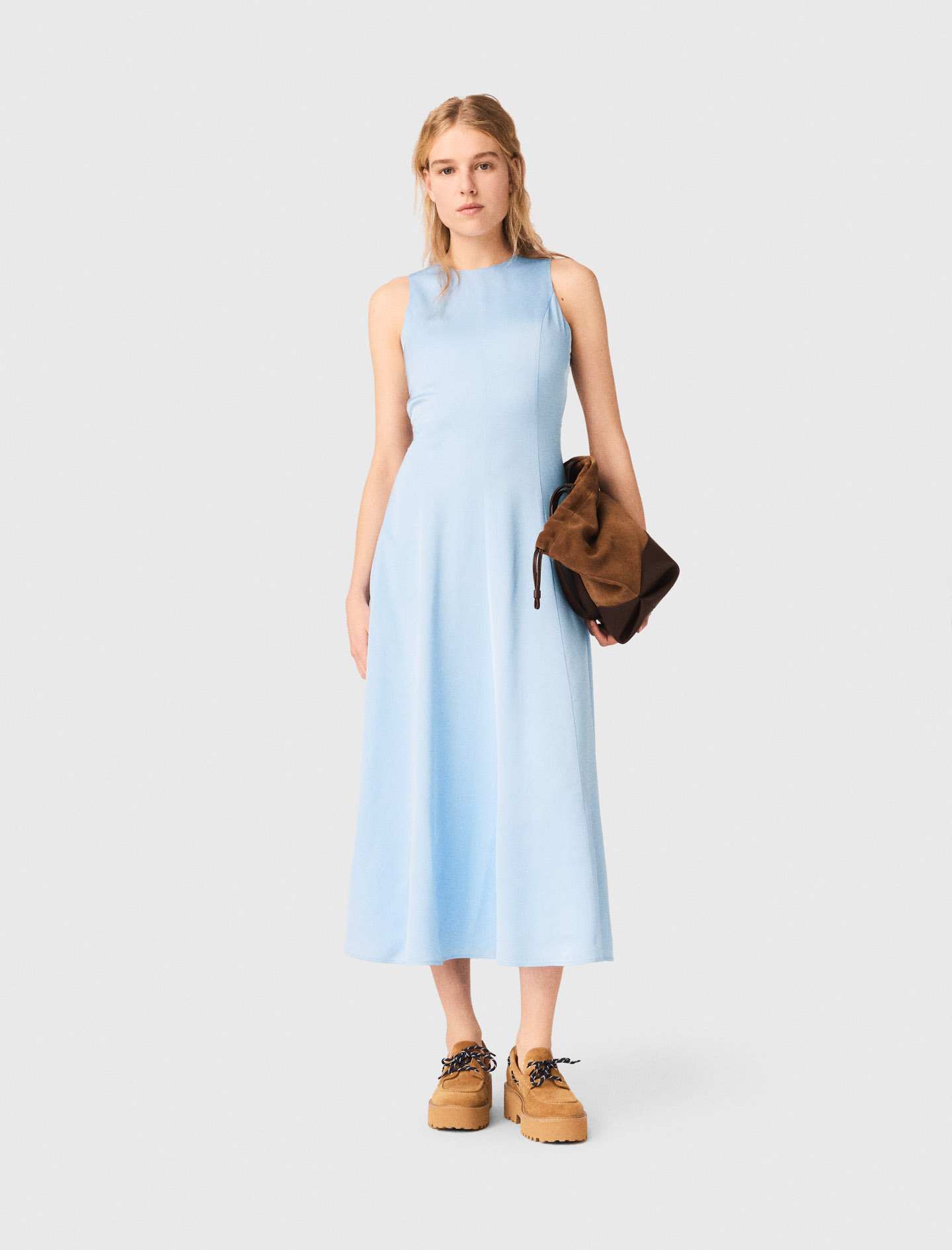 Vestido Largo Con Espalda Abierta - Celeste - Talla 40 - Maje