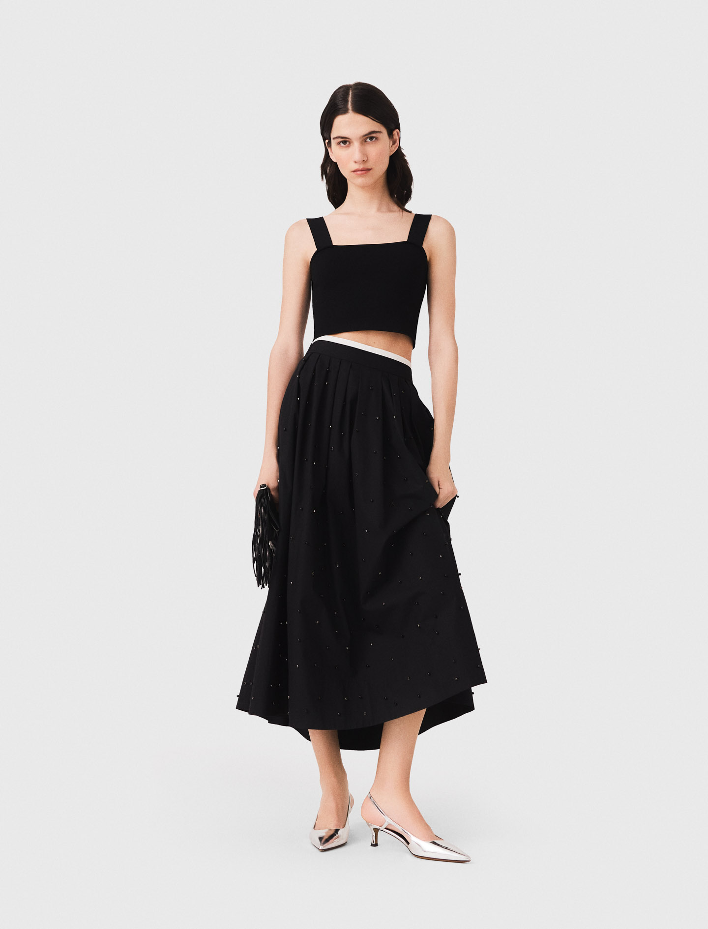 Crop Top De Punto Con Tirantes - Negro - Talla 1 - Maje