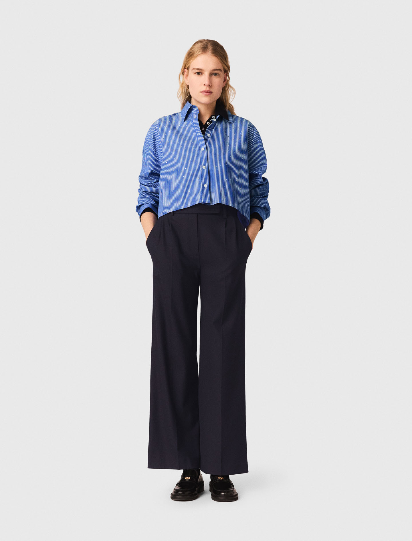 Pantalón De Traje Ancho - Negro - Talla 38 - Maje