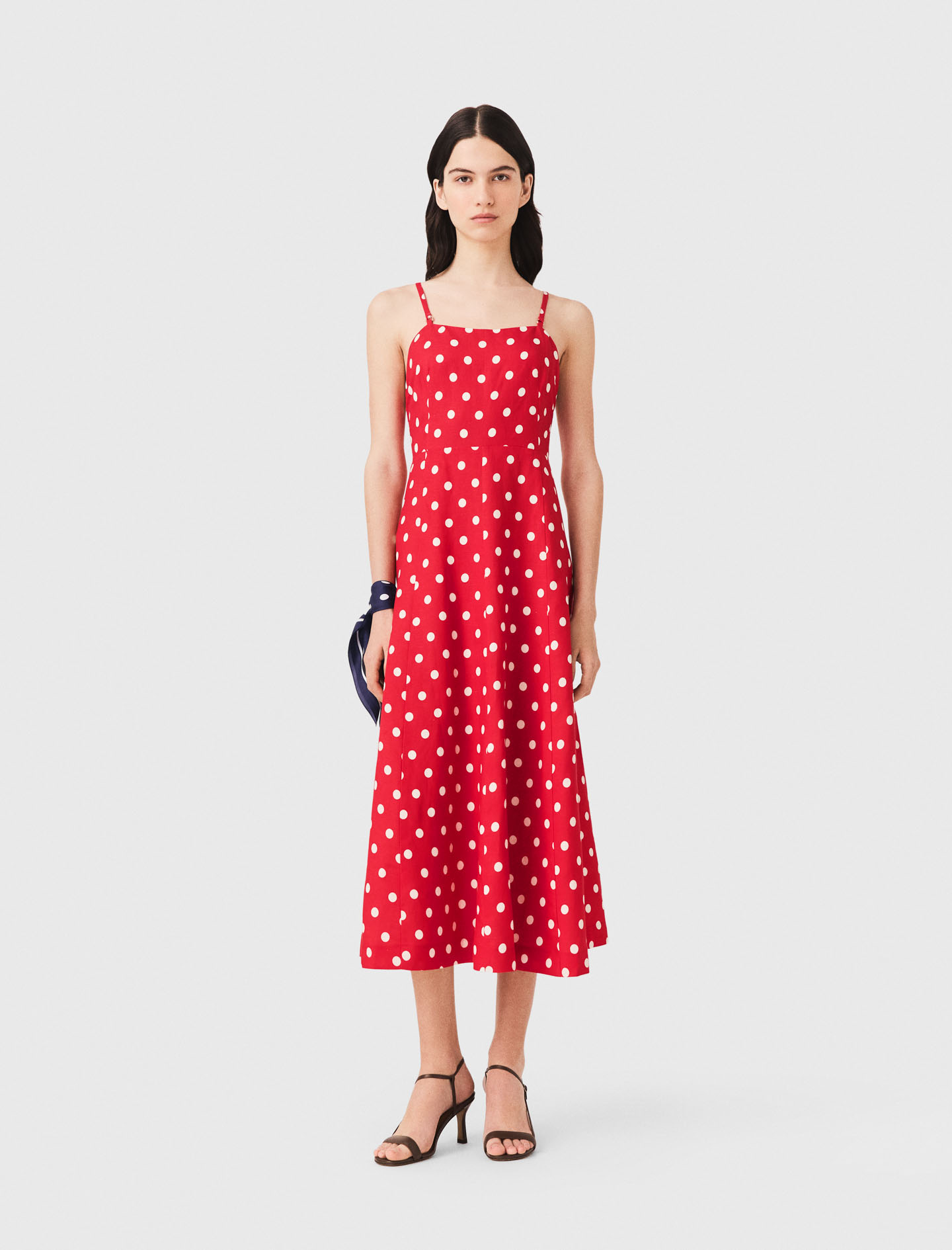 Vestido Largo Lino Sin Espalda - Rouge Pois Print - Talla 38 - Maje