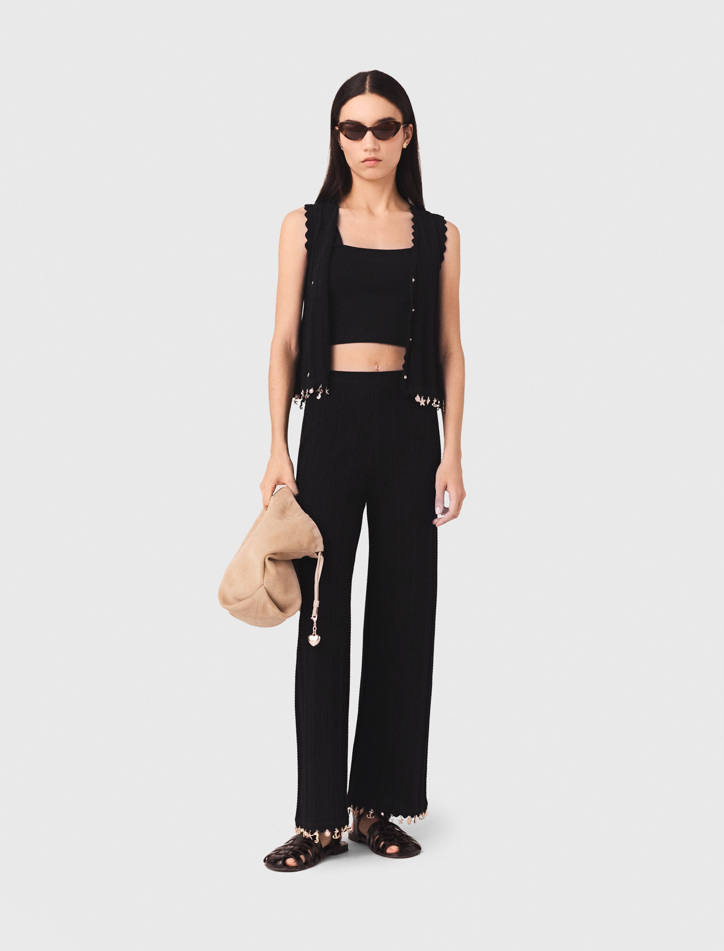 Pantalón De Punto Con Joyas - Negro - Talla 36 - Maje