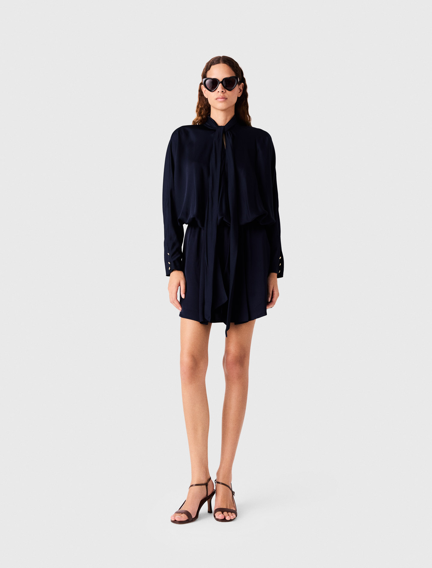 Vestido Corto Drapeado De Satén - Azul Marino - Talla 34 - Maje
