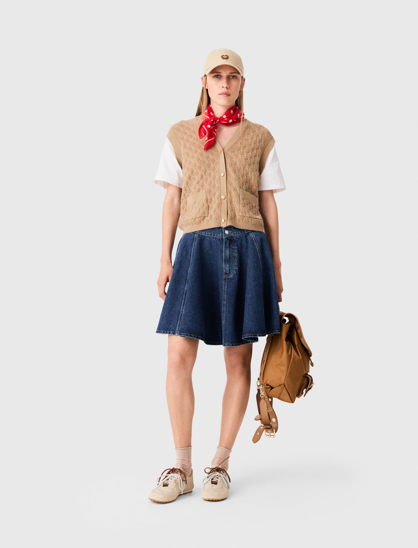 Cárdigan Efecto 2 En 1 - Camel - Talla 0 - Maje