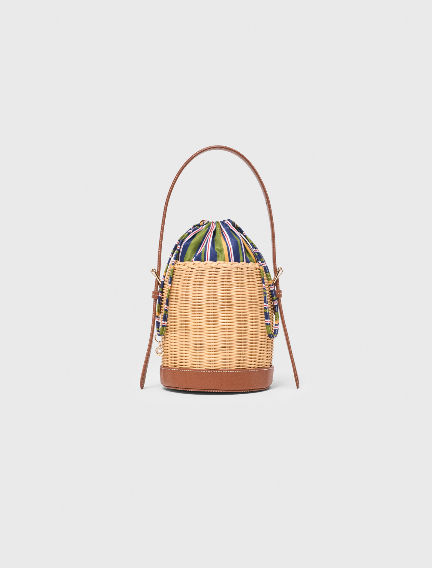 Cesta De Mimbre Con Saco Estampado - Natural - Maje