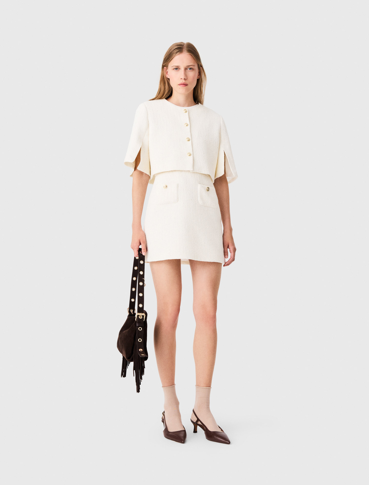 Vestido De Tweed 2 En 1 - Crudo - Talla 34 - Maje