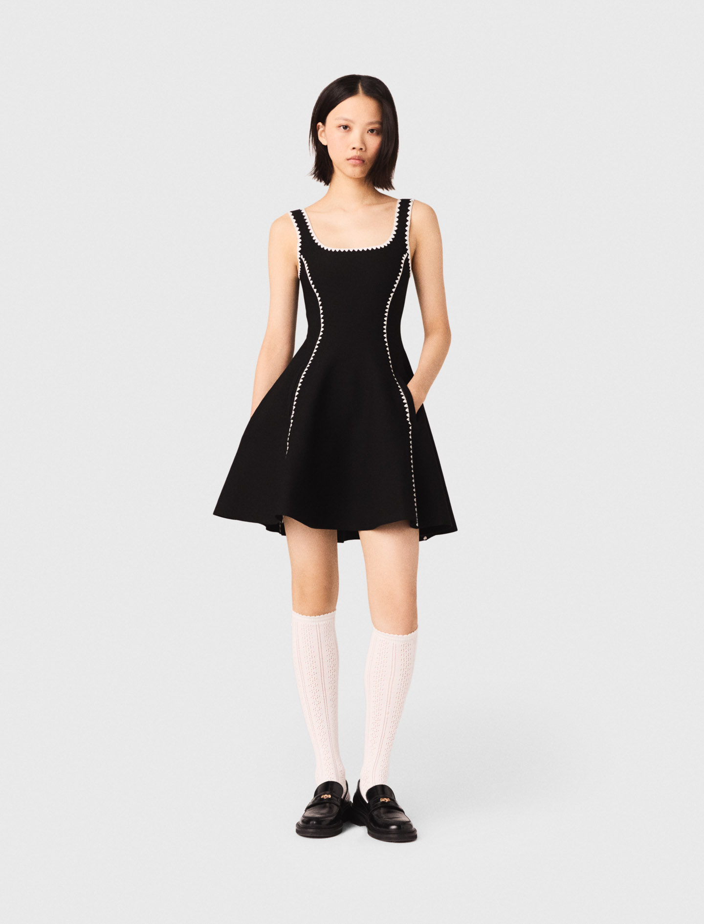 Vestido Corto Con Pespuntes - Negro - Talla 38 - Maje