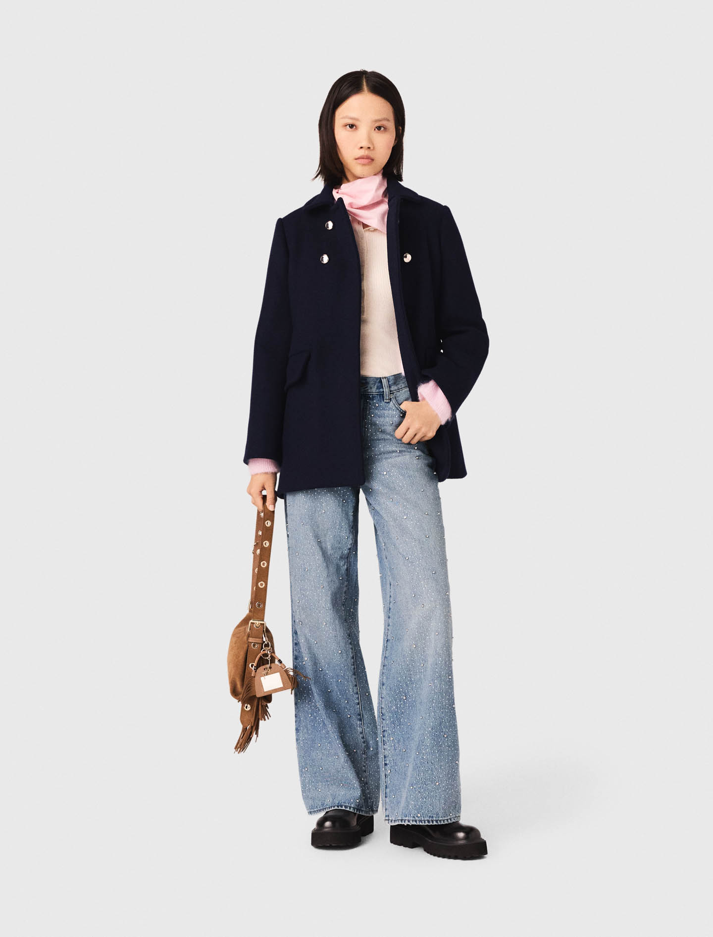 Abrigo De Mezcla De Lana - Azul Marino - Talla 38 - Maje