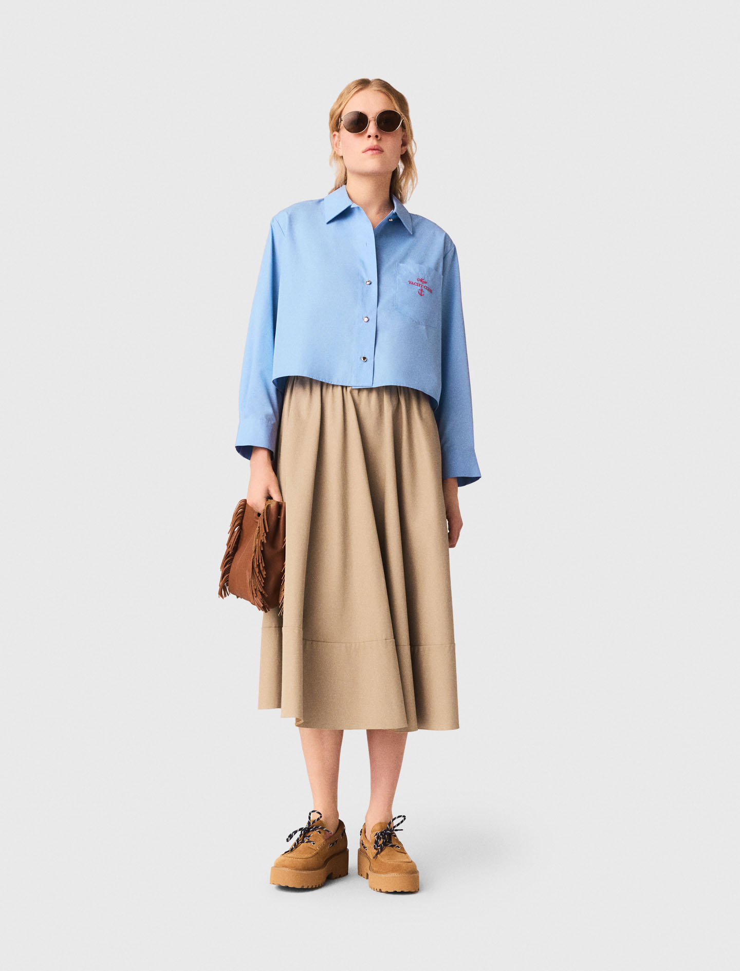 Camisa Con Dorso Plisado Y Bordado - Azul - Talla 3 - Maje