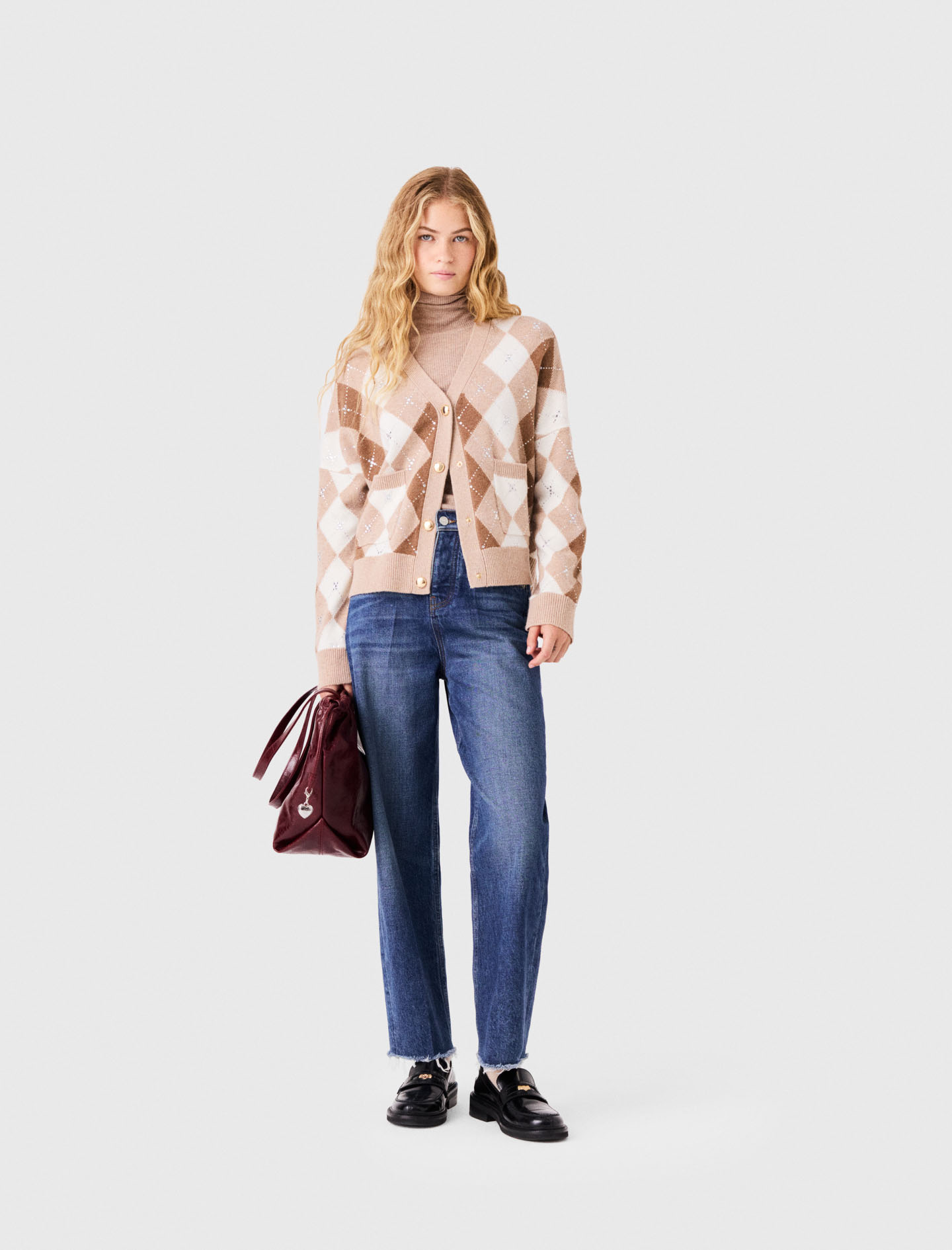 Cárdigan De Rombos Con Strass - Beige - Talla 3 - Maje