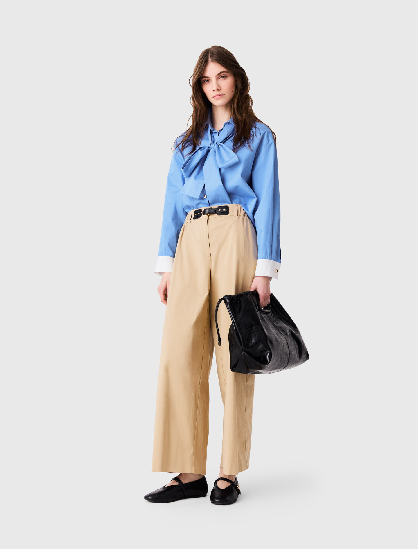 Pantalón Ancho De Algodón - Beige Clair - Talla 36 - Maje