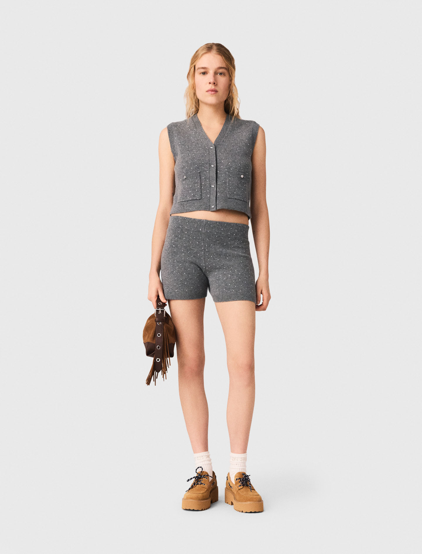Top De Punto Con Strass - Gris - Talla 1 - Maje