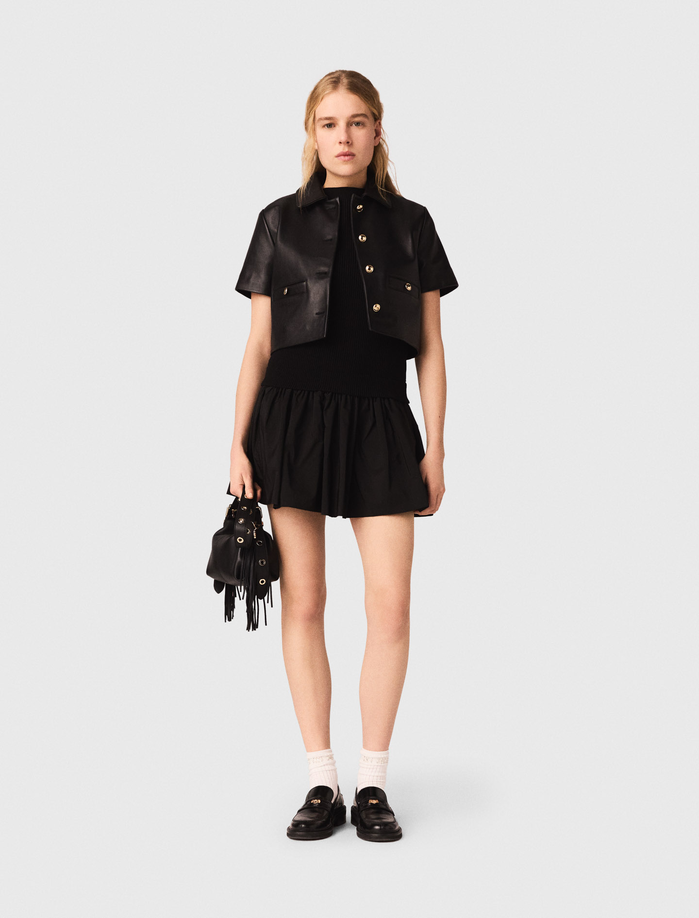 Chaqueta Corta De Piel - Negro - Talla 34 - Maje