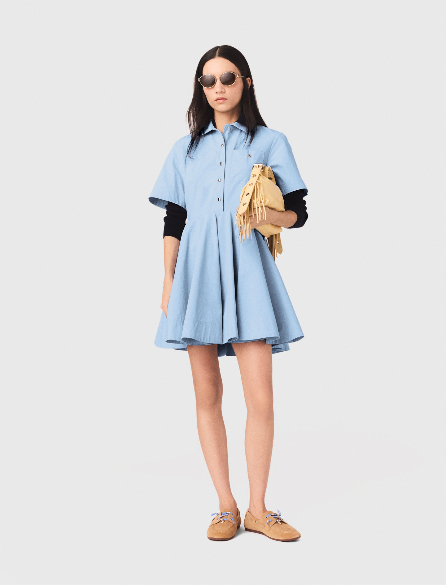 Vestido Camisero Acampanado - Celeste - Talla 34 - Maje