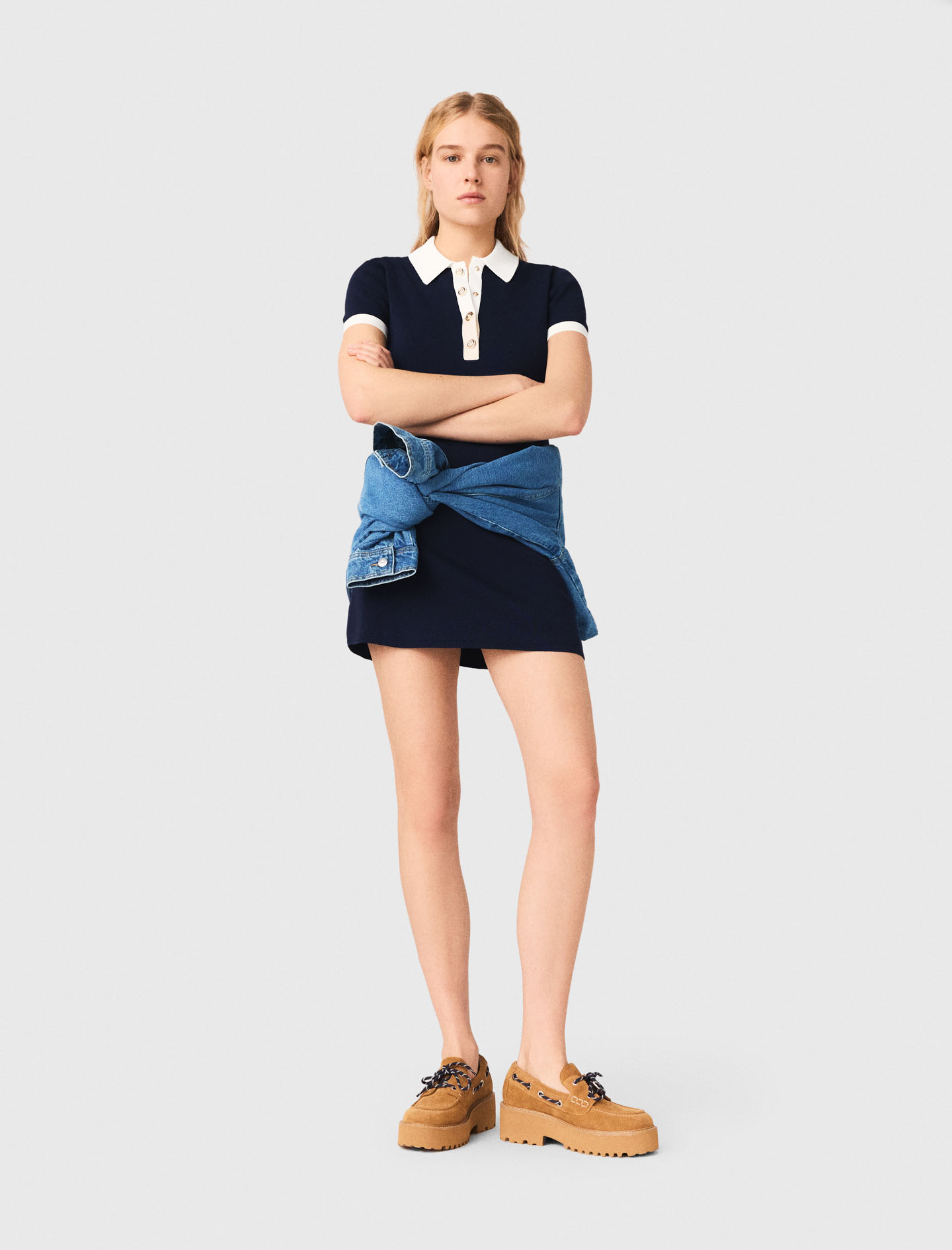 Vestido Polo Con Acabados Contraste - Azul Marino - Talla 40 - Maje