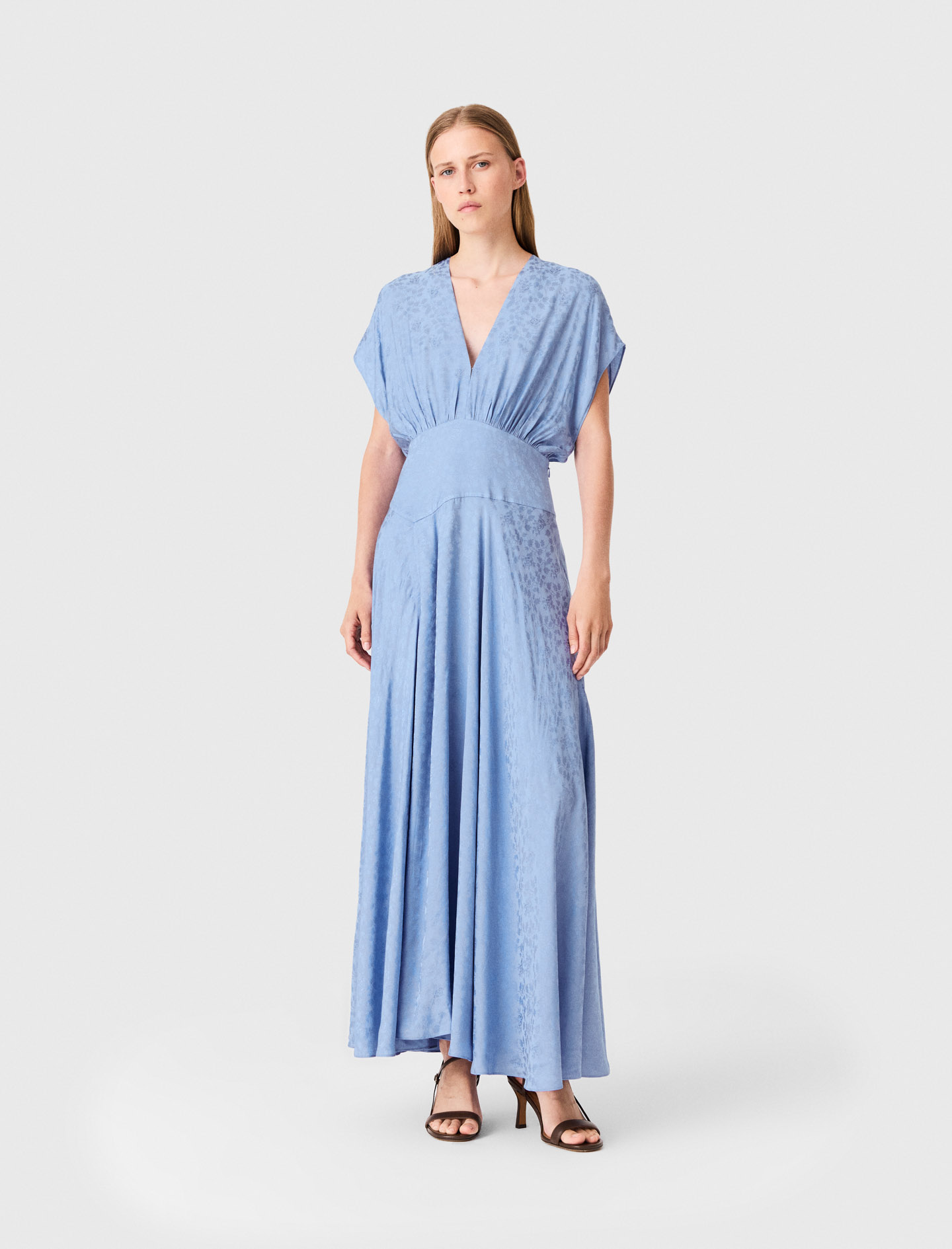 Vestido Largo Estampado Jacquard - Azul Claro - Talla 34 - Maje