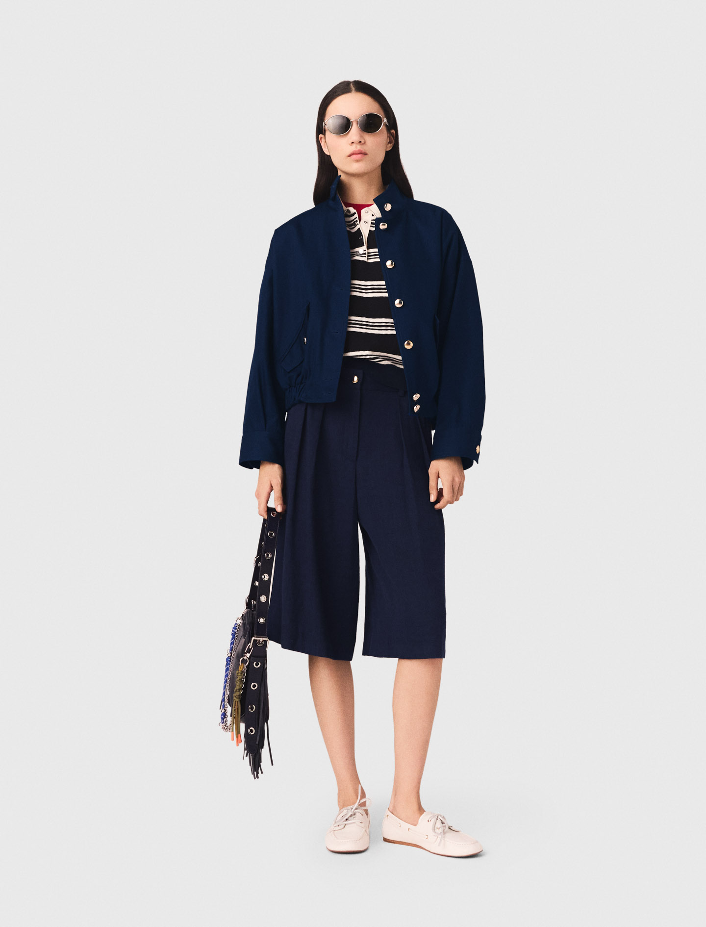Cazadora Bomber De Algodón - Azul Marino - Talla 38 - Maje