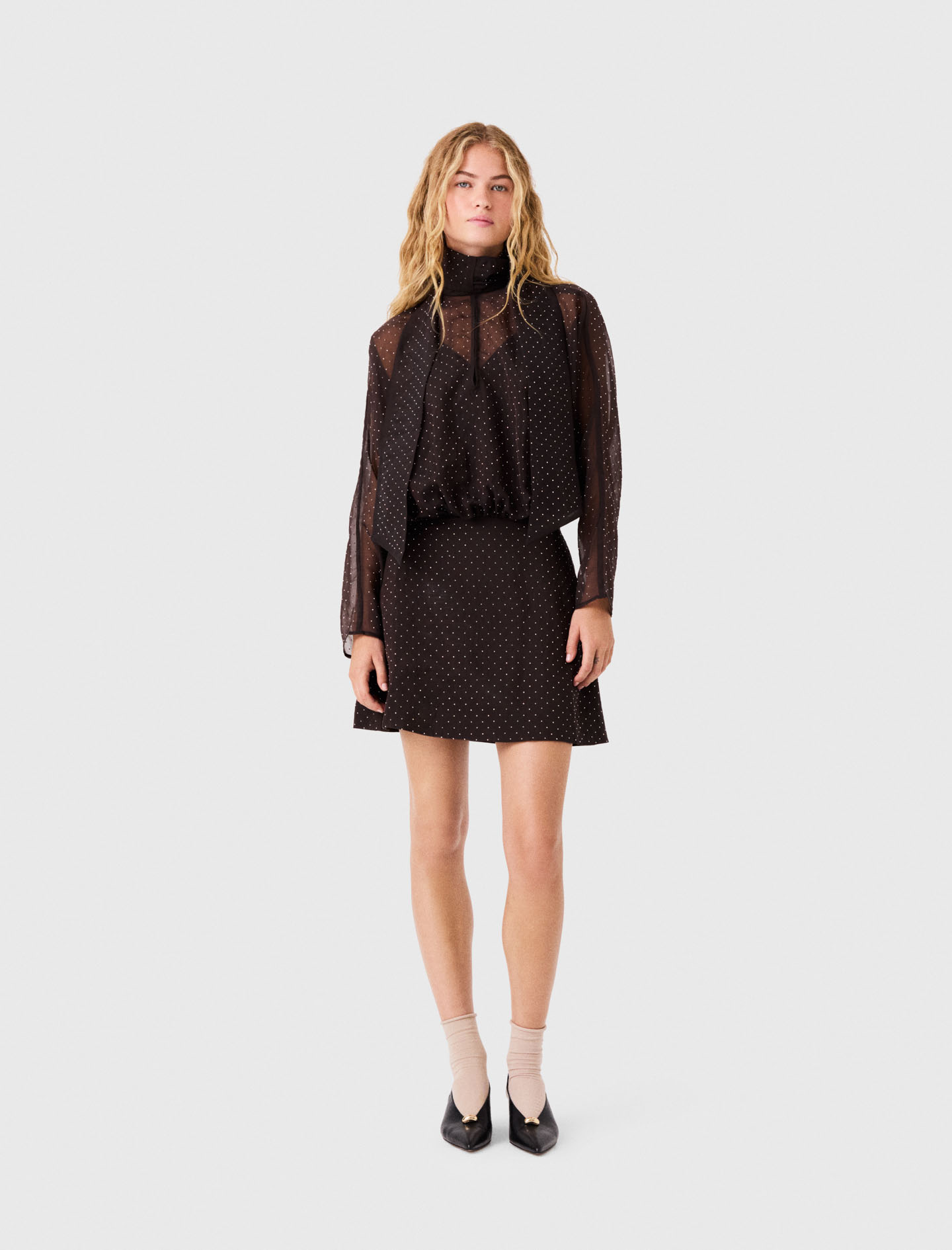 Vestido Corto Strass Con Lazada - Marrón Oscuro - Talla 38 - Maje
