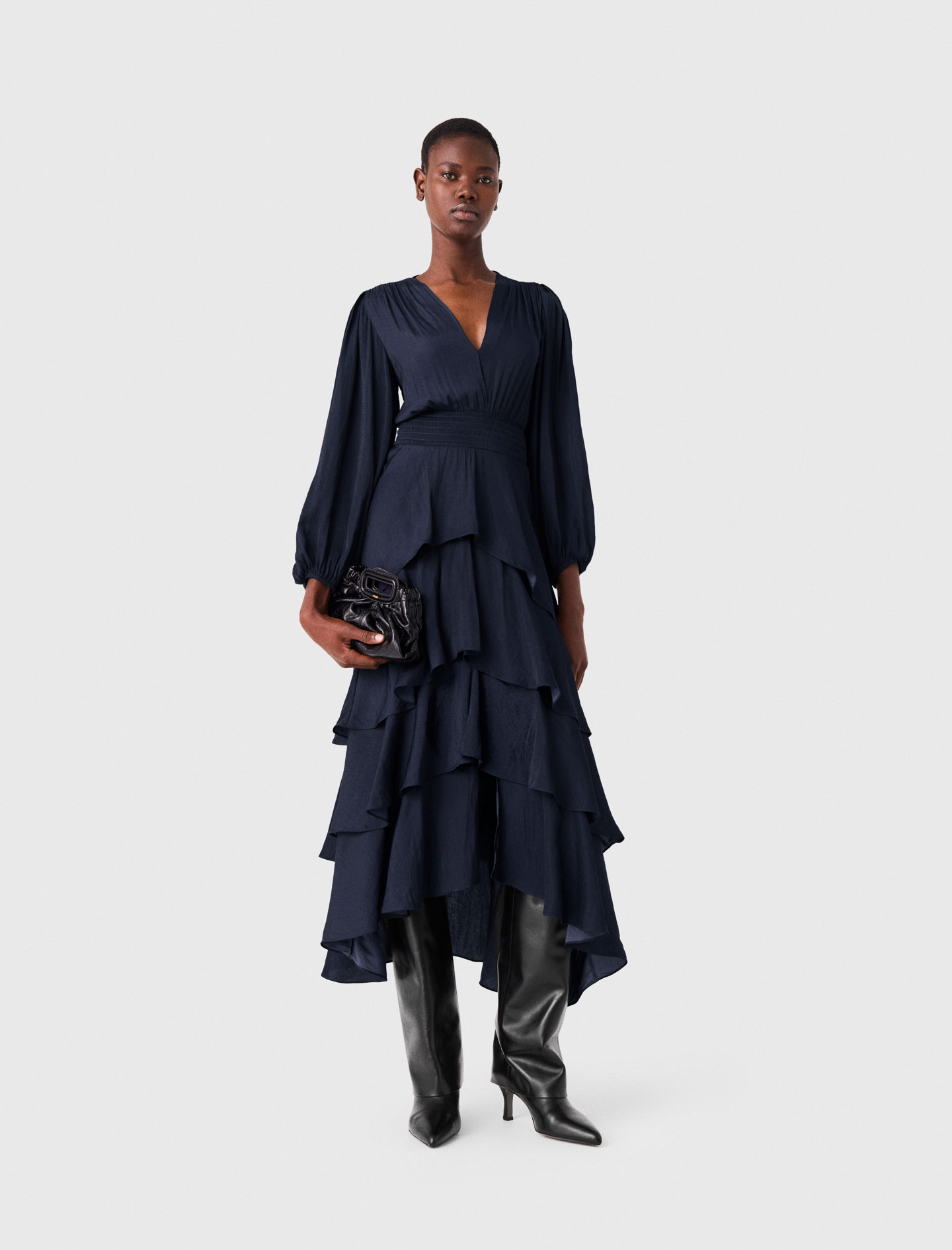 Vestido Largo Con Volantes - Azul Marino - Talla 40 - Maje