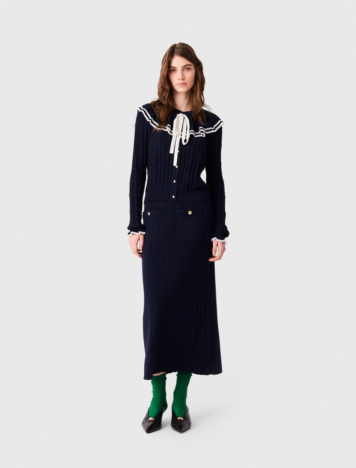 Cárdigan Con Capa Superpuesta - Azul Marino - Talla 1 - Maje