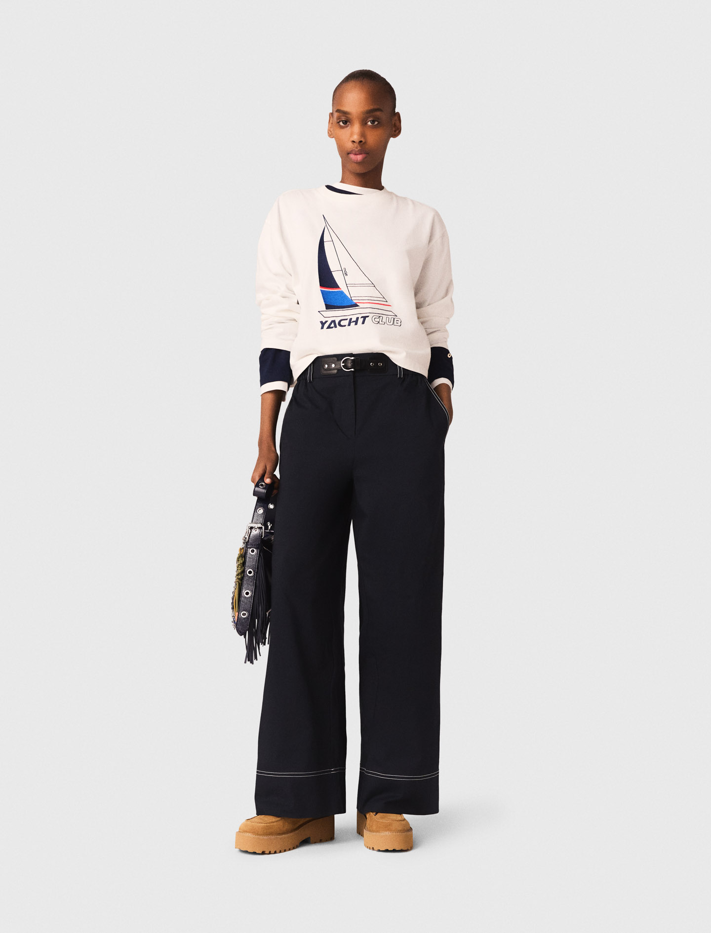 Pantalón Algodón Con Cinturón Cuero - Azul Marino - Talla 40 - Maje