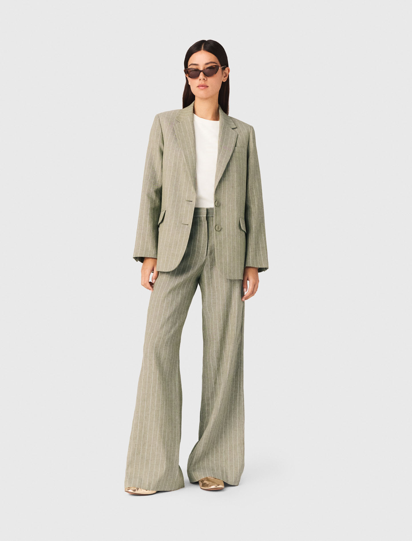 Pantalón De Traje De Mezcla De Lino - Caqui - Talla 40 - Maje