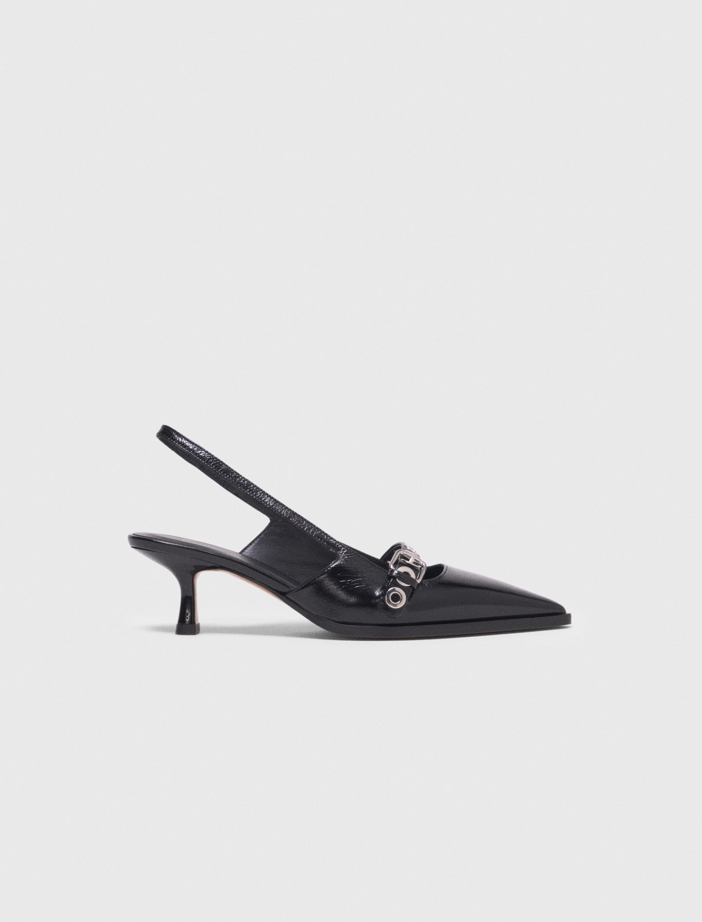 Zapatos De Piel Con Tira Y Ojales - Negro - Talla 40 - Maje