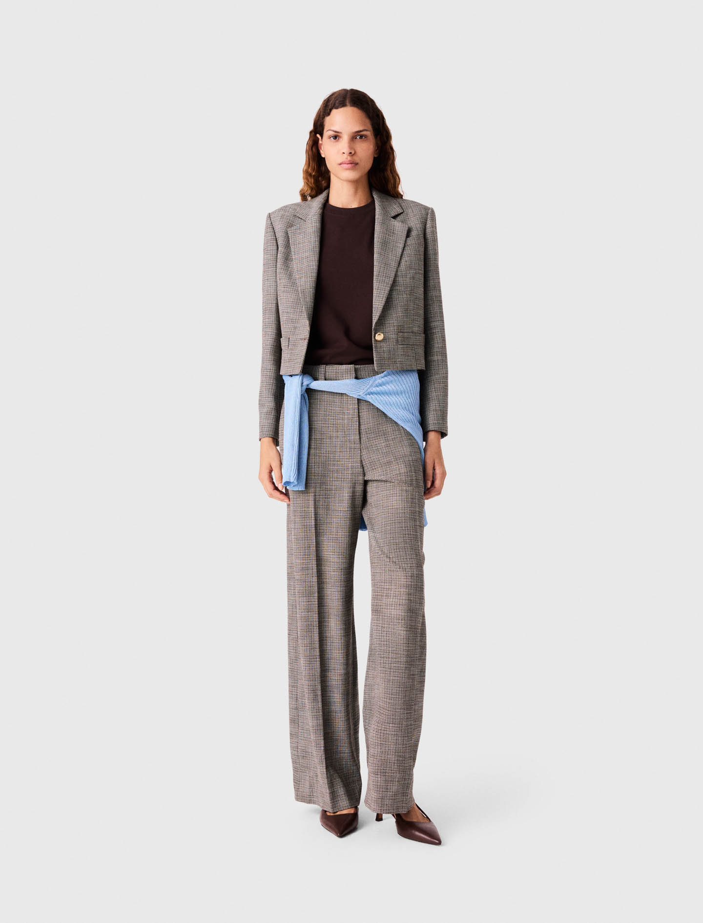 Chaqueta De Traje Corta A Cuadros - Marrón - Talla 36 - Maje