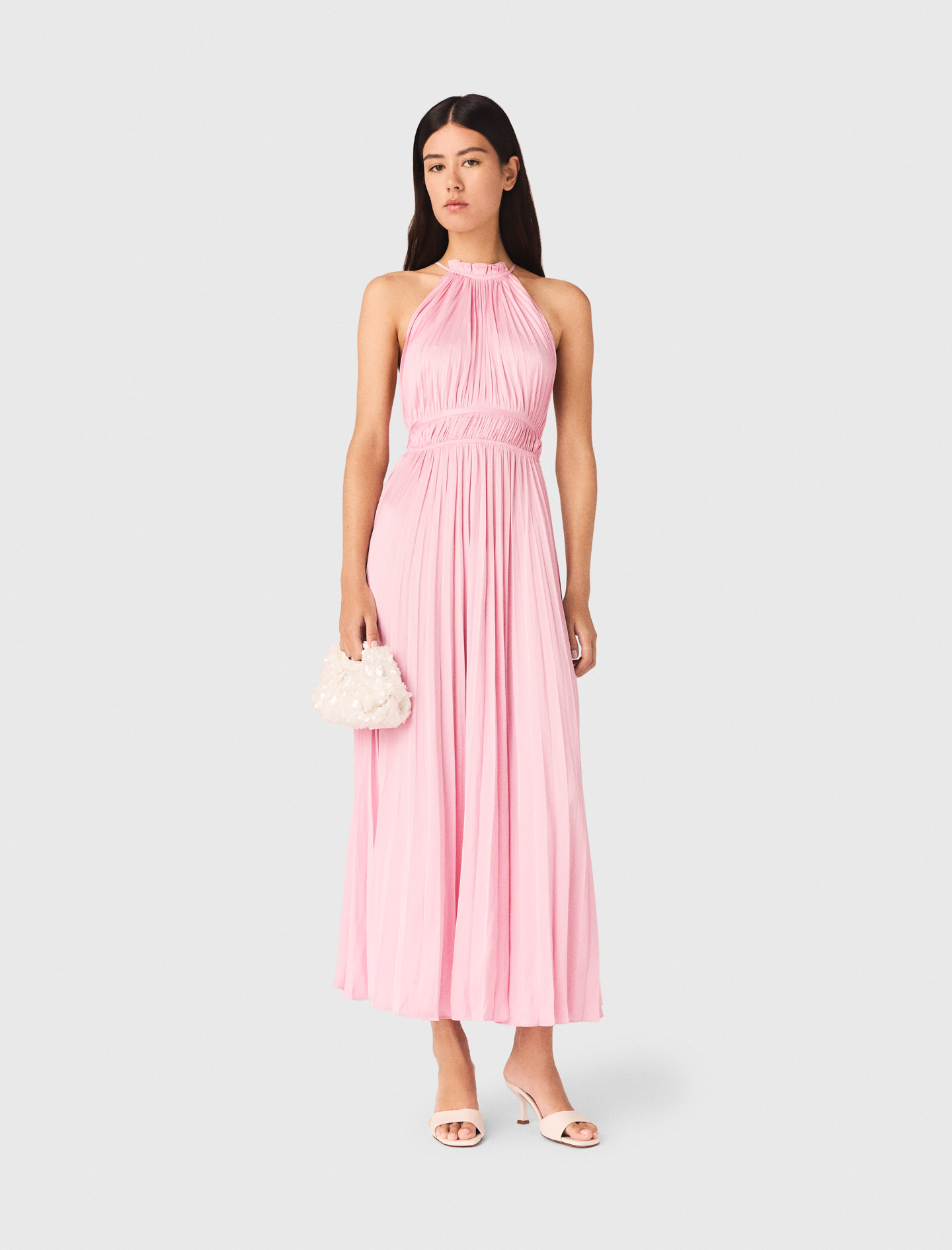 Vestido Largo Plisado - Rosa - Talla 34 - Maje