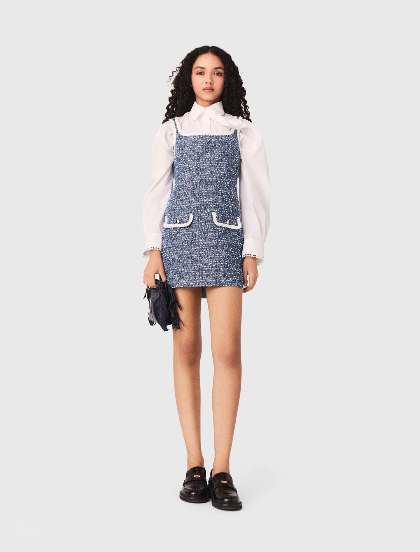 Vestido Corto De Tweed - Azul - Talla 40 - Maje