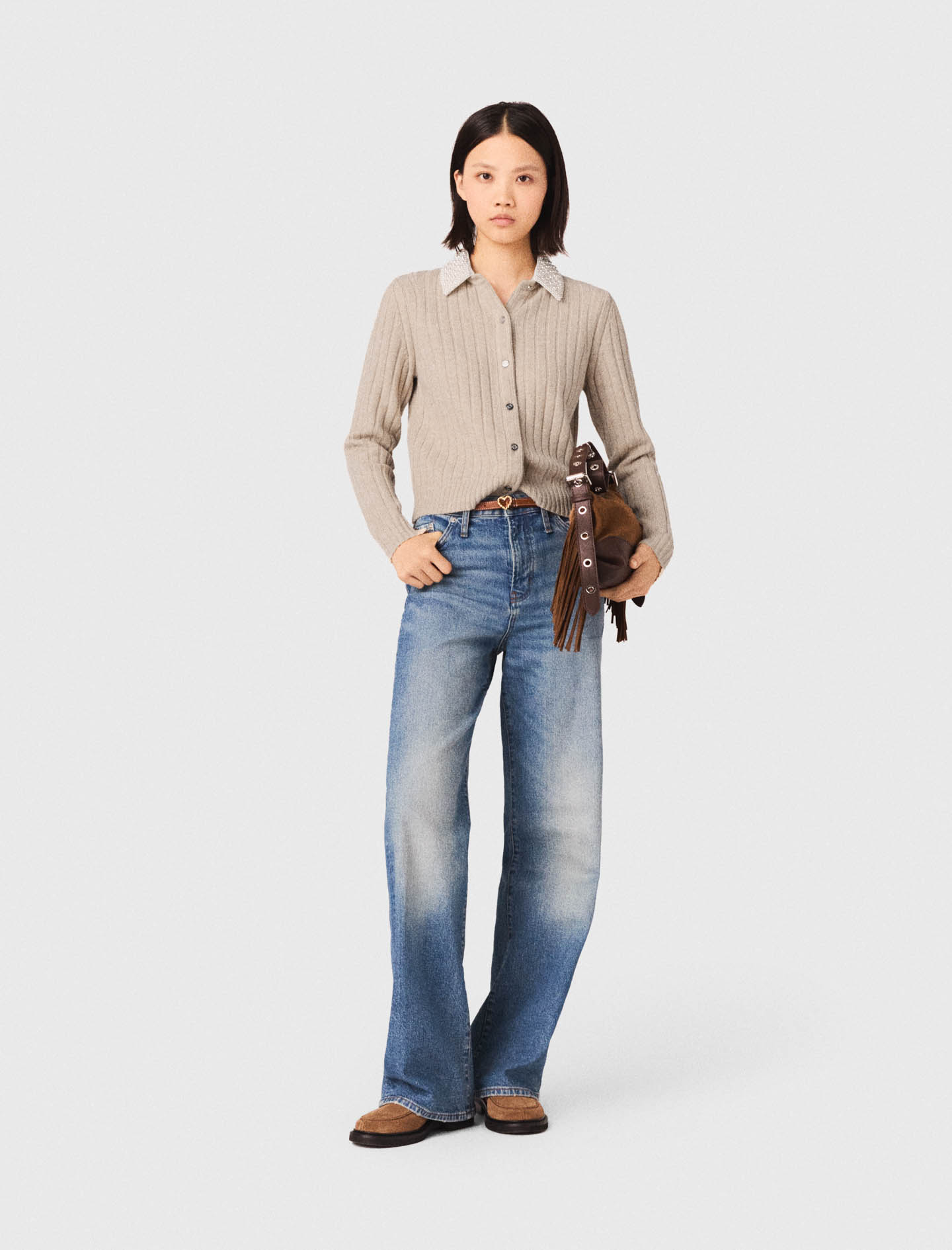 Cárdigan Con Cuello Perlas Quitapón - Beige - Talla 0 - Maje
