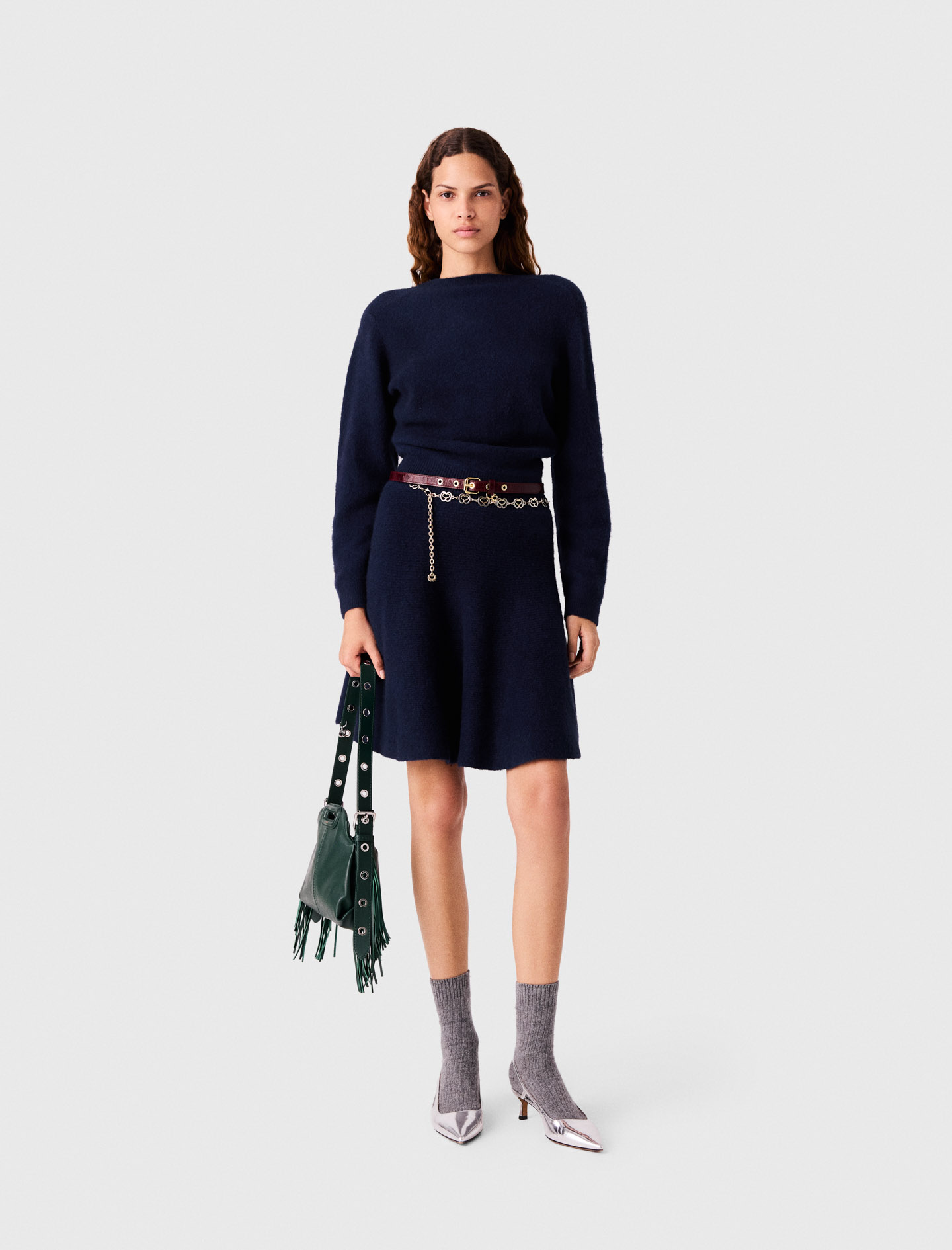 Vestido Corto De Mezcla De Yak - Azul Marino - Talla 38 - Maje