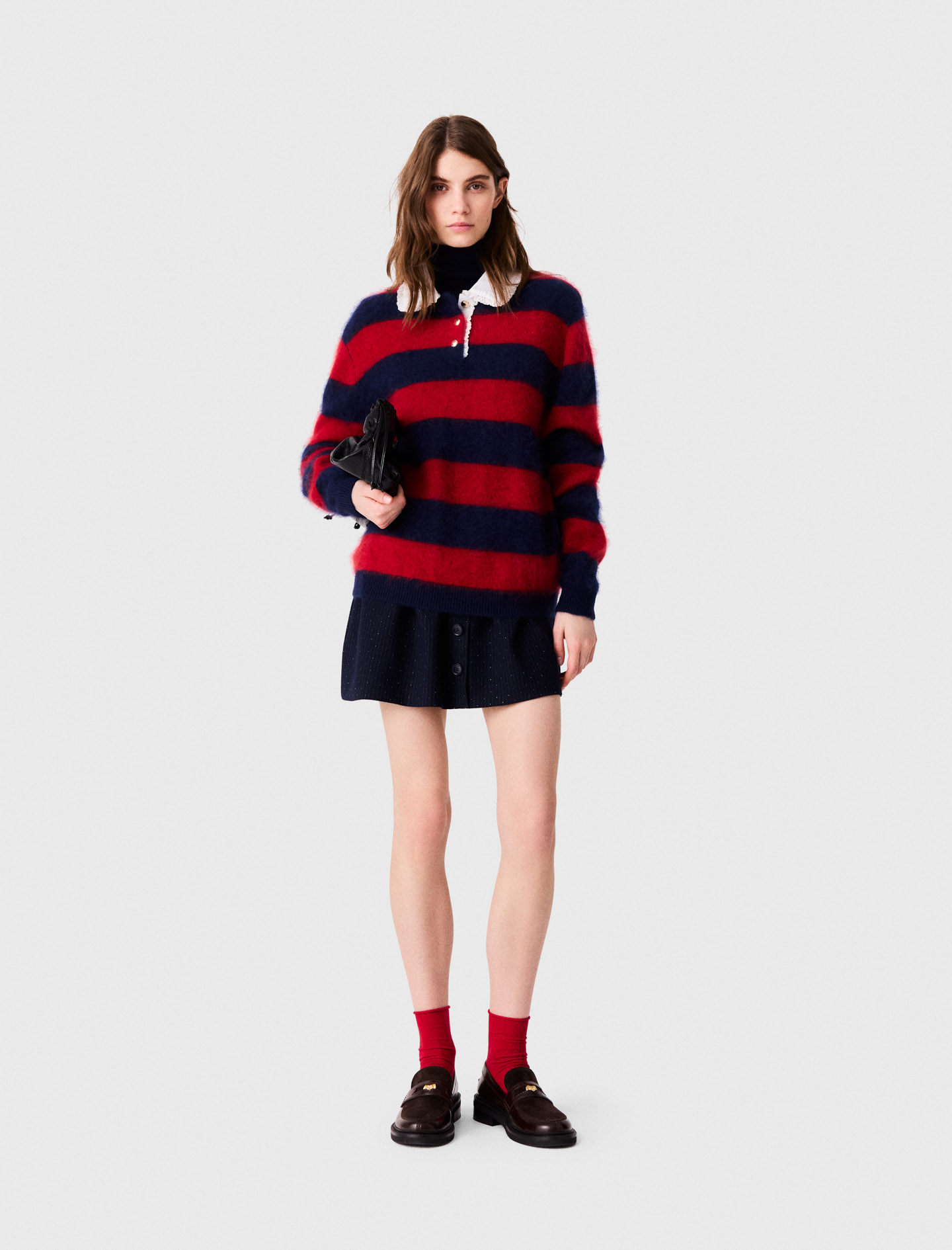 Jersey Fluffy Con Cuello De Popelín - Azul Marino/rojo - Talla 2 - Maje