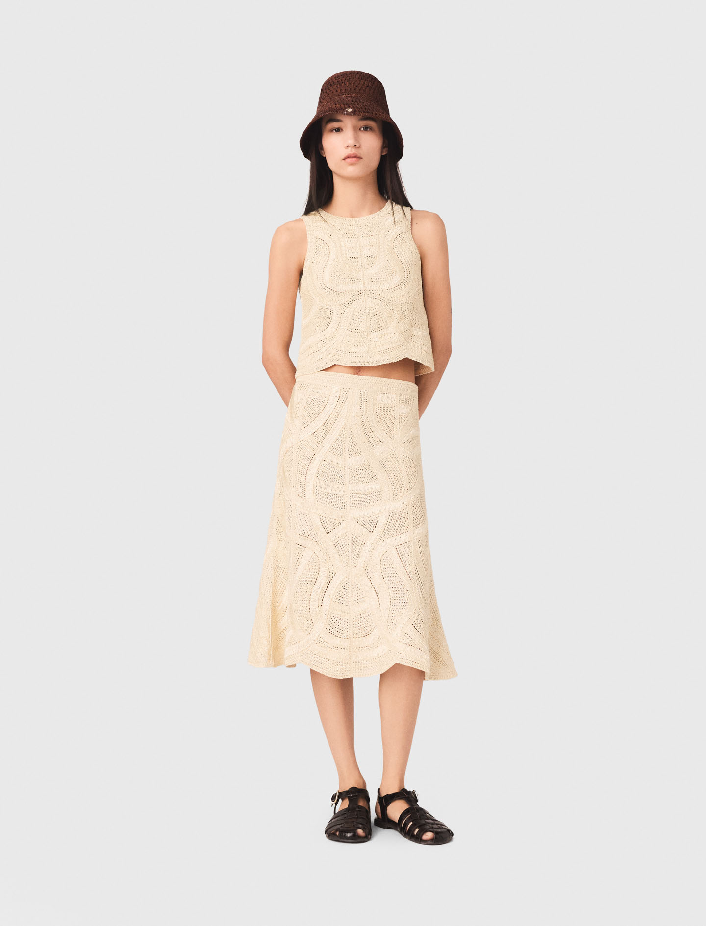 Falda Larga De Ganchillo - Beige - Talla 40 - Maje