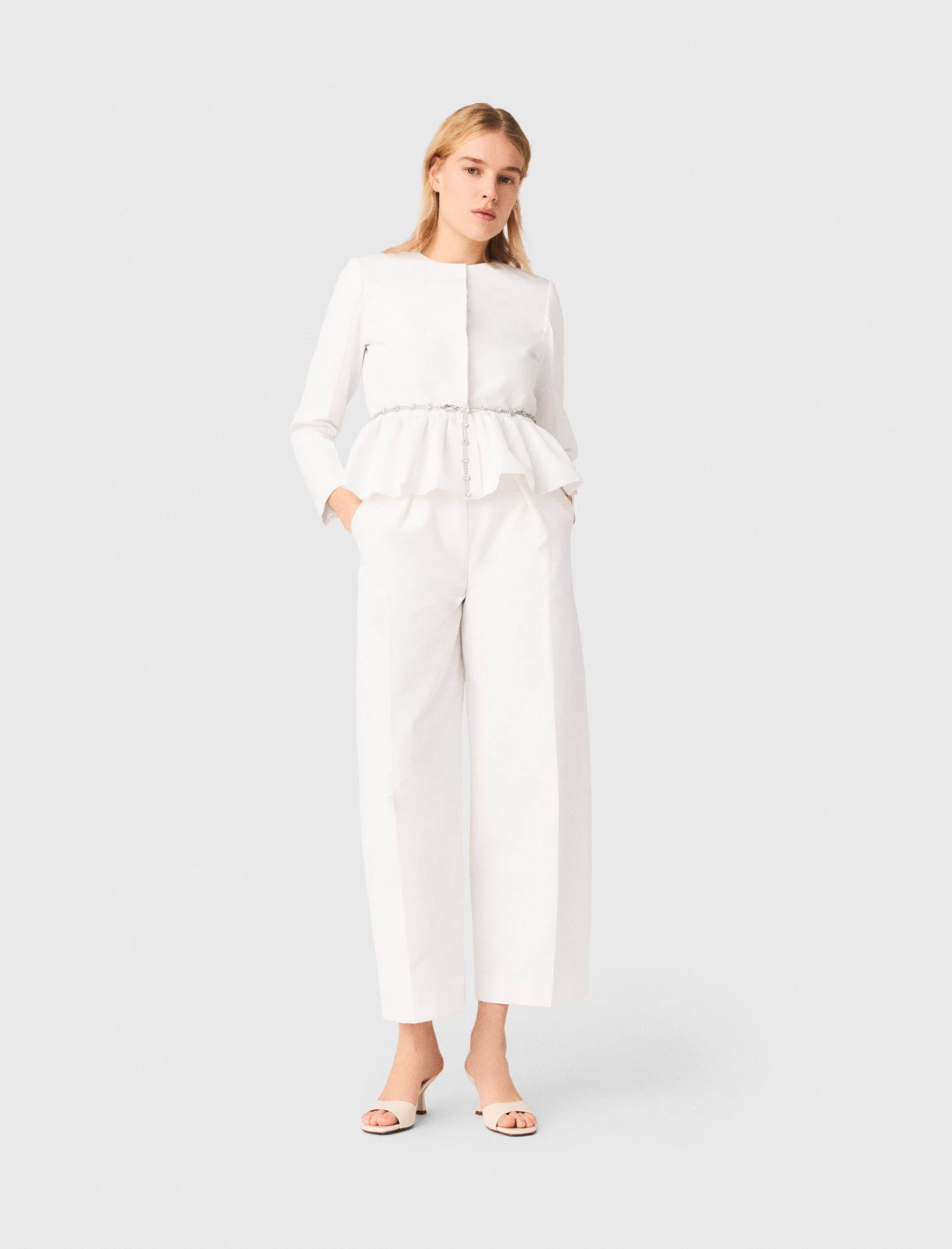 Chaqueta Corta Con Cinturón Joya - Blanco - Talla 42 - Maje