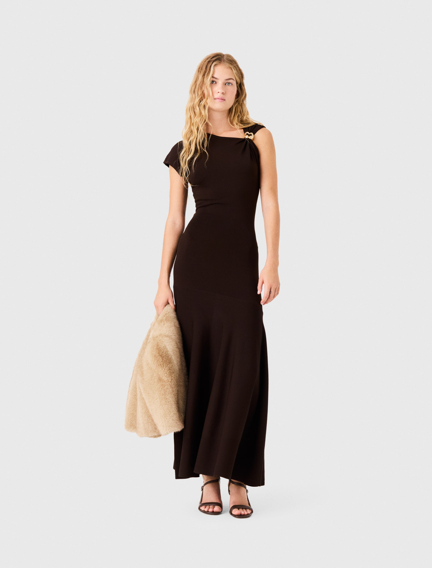 Vestido Asimétrico De Jersey - Marrón Oscuro - Talla 34 - Maje