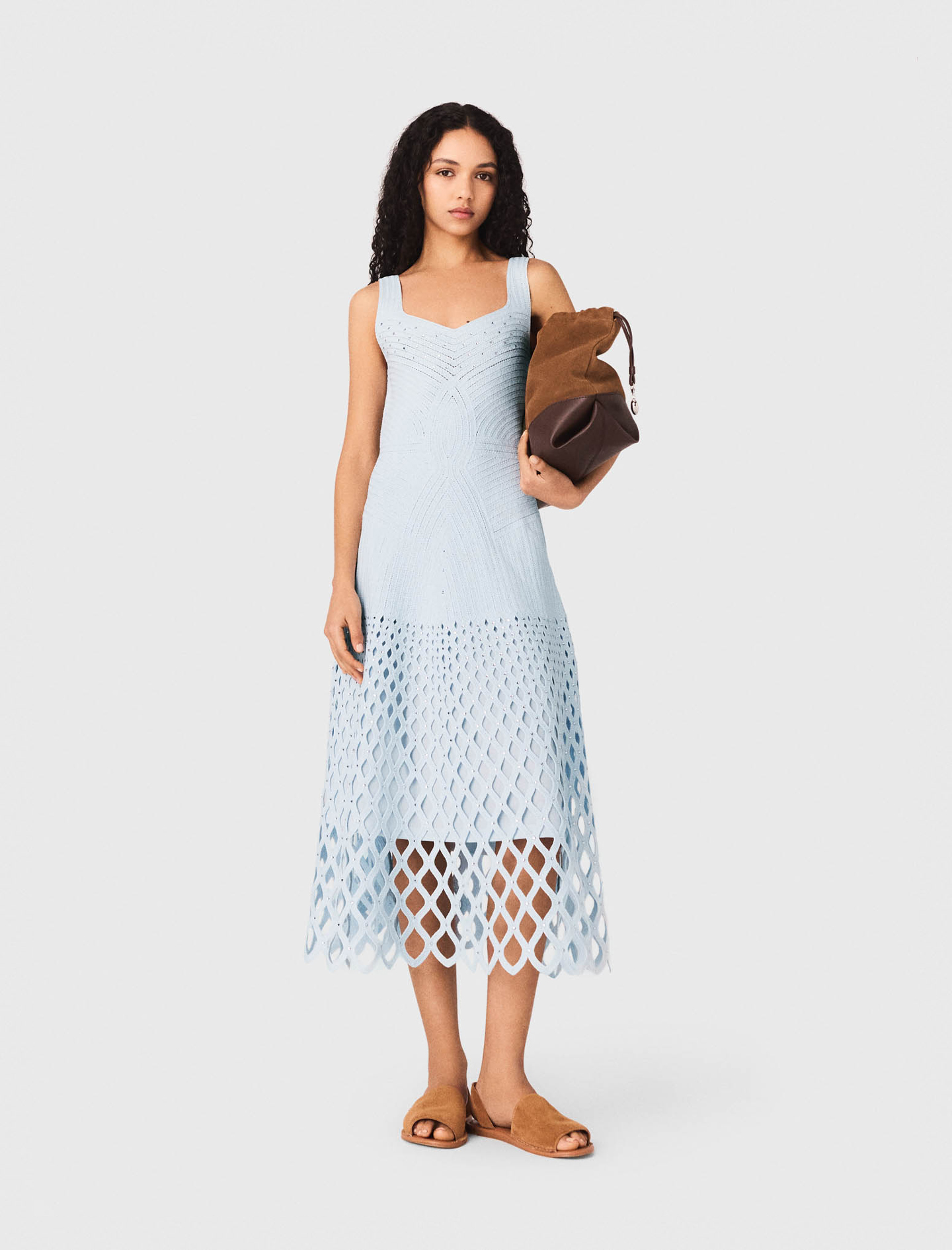 Vestido De Ganchillo Forro Amovible - Celeste - Talla 42 - Maje
