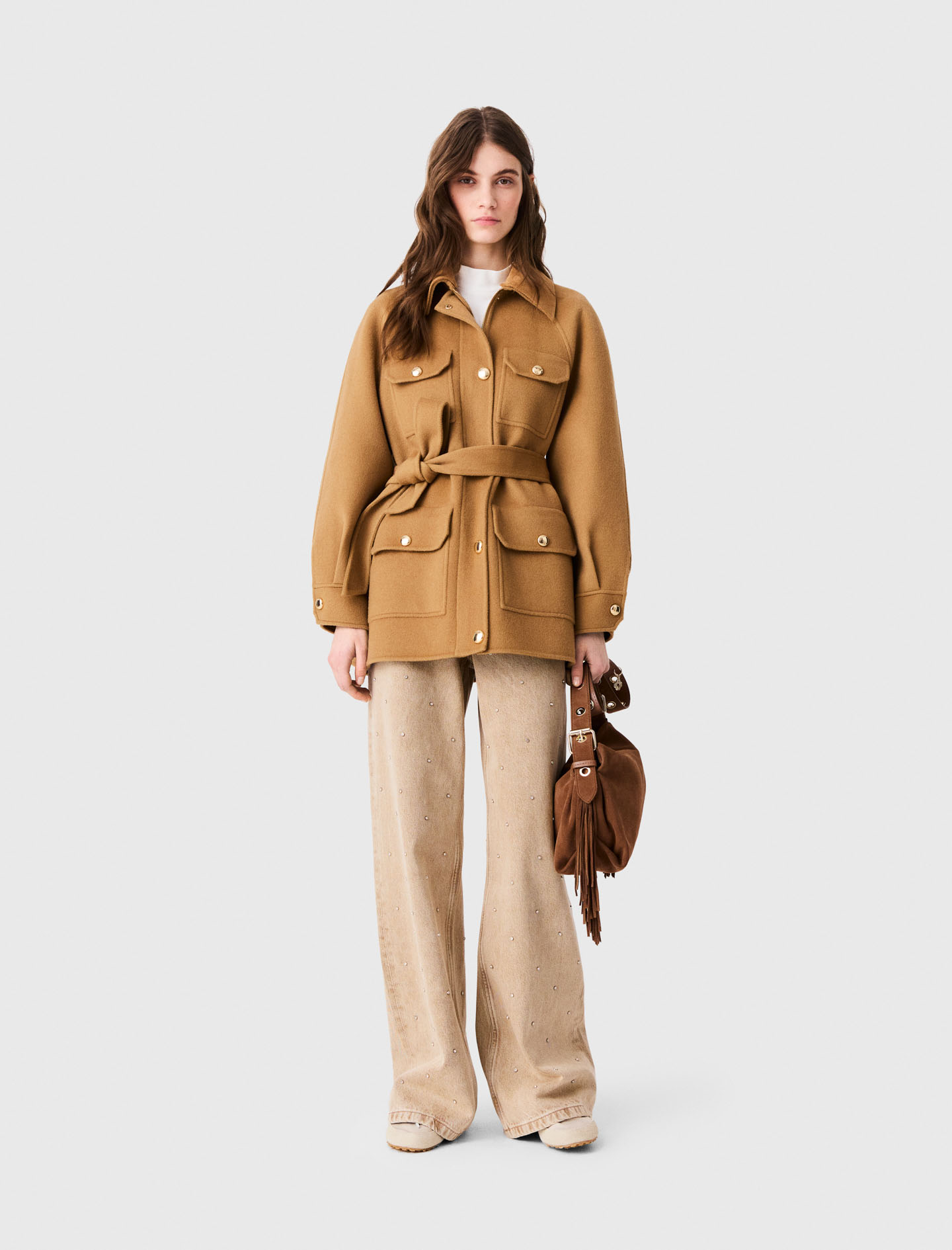 Abrigo Semilargo De Lana - Camel - Talla 40 - Maje