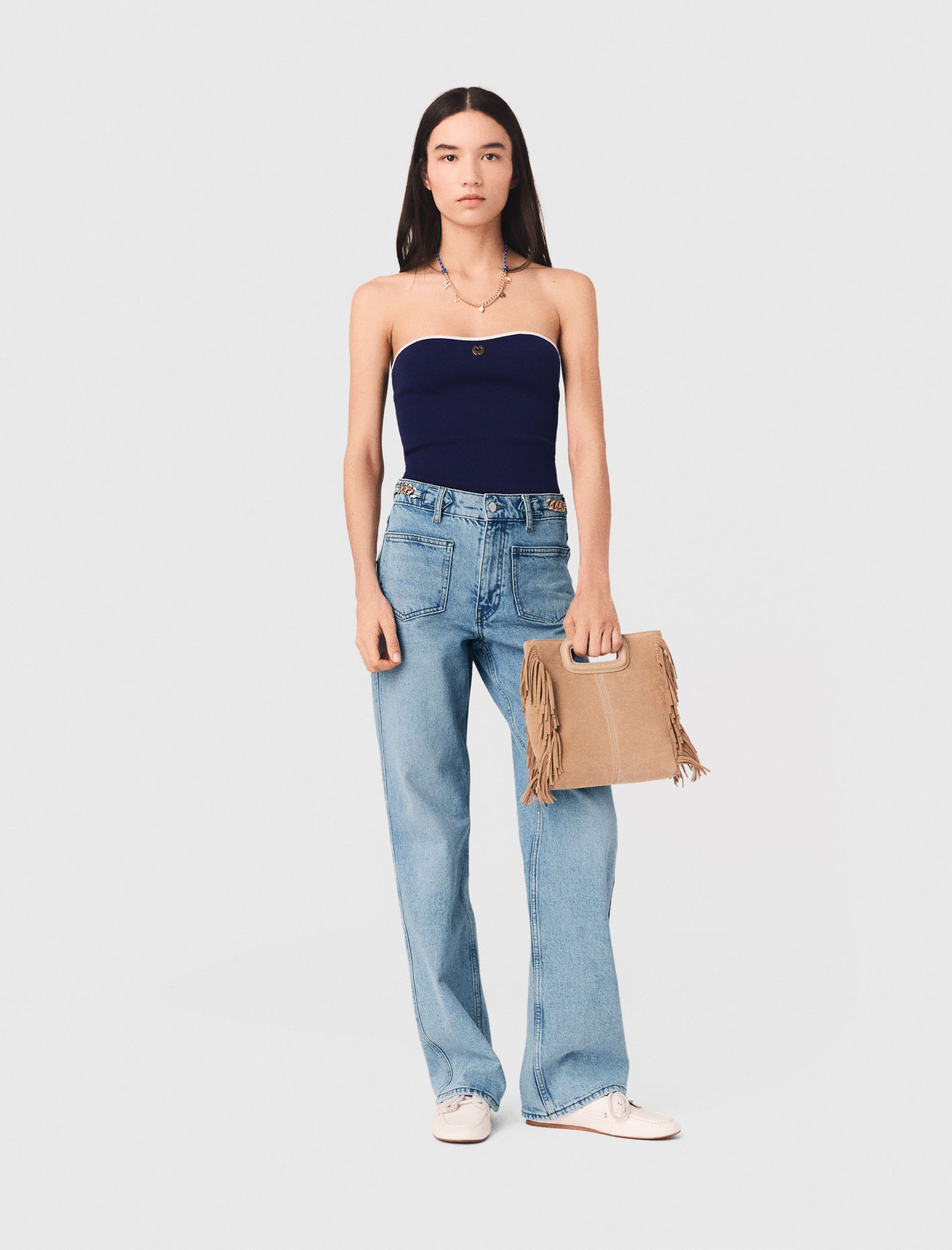Bustier De Punto En Contraste - Azul Marino - Talla 2 - Maje