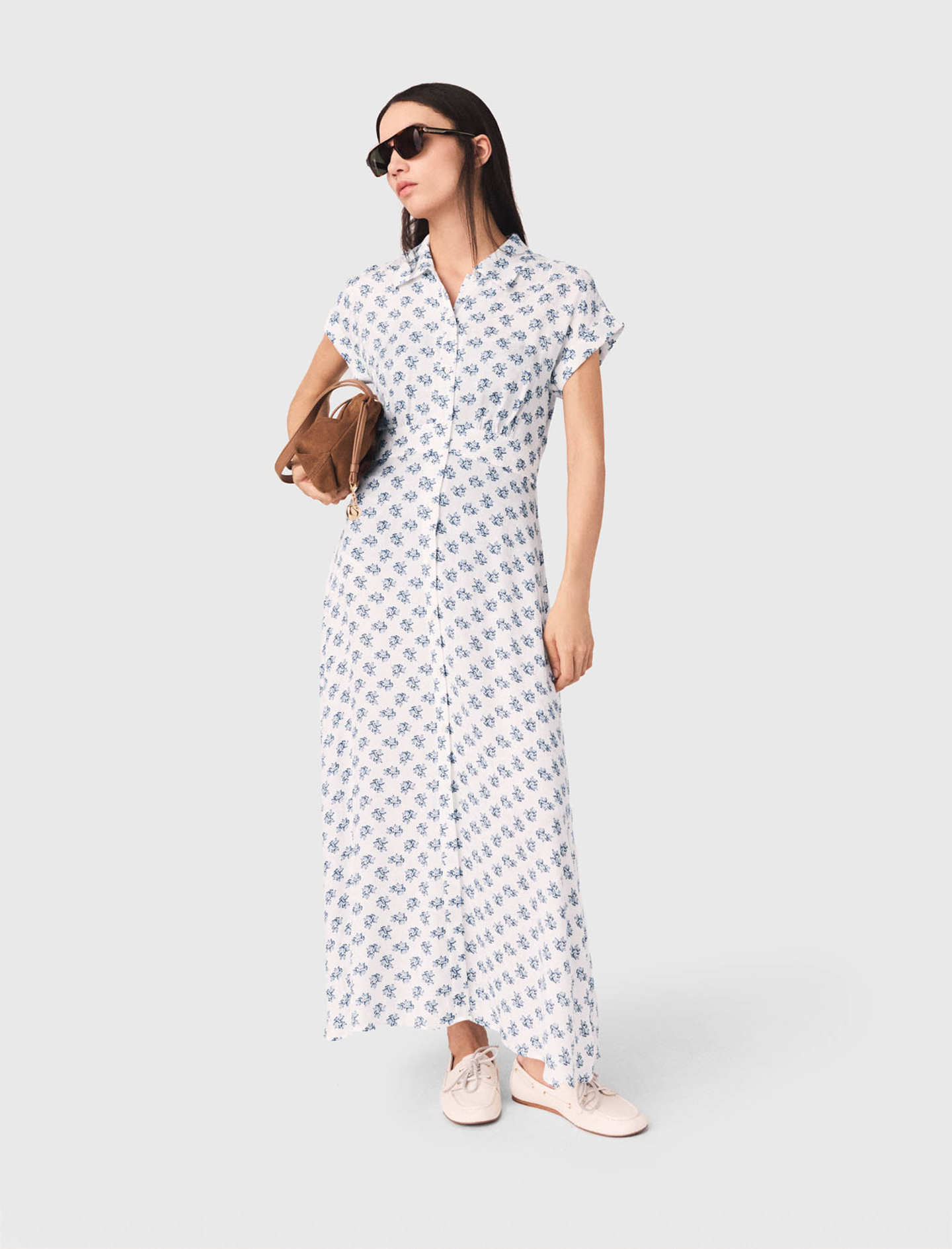 Vestido Largo Estampado Jacquard - Azul Marino Denim - Talla 42 - Maje