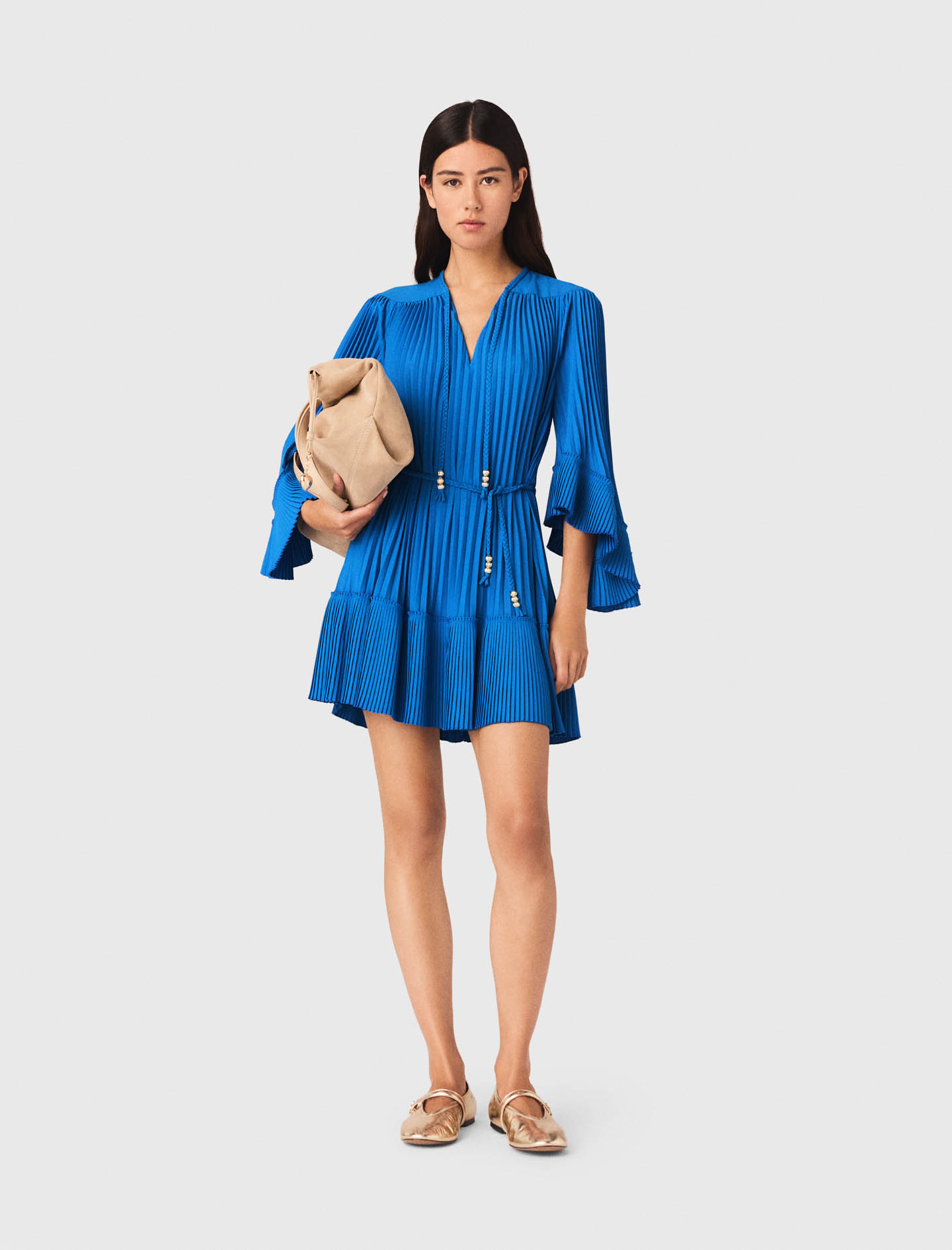 Vestido Corto Plisado - Azul - Talla 38 - Maje