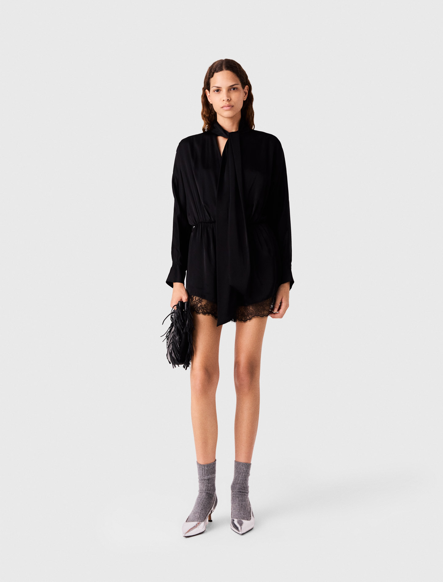 Mono Fluido Con Encaje - Negro - Talla 42 - Maje