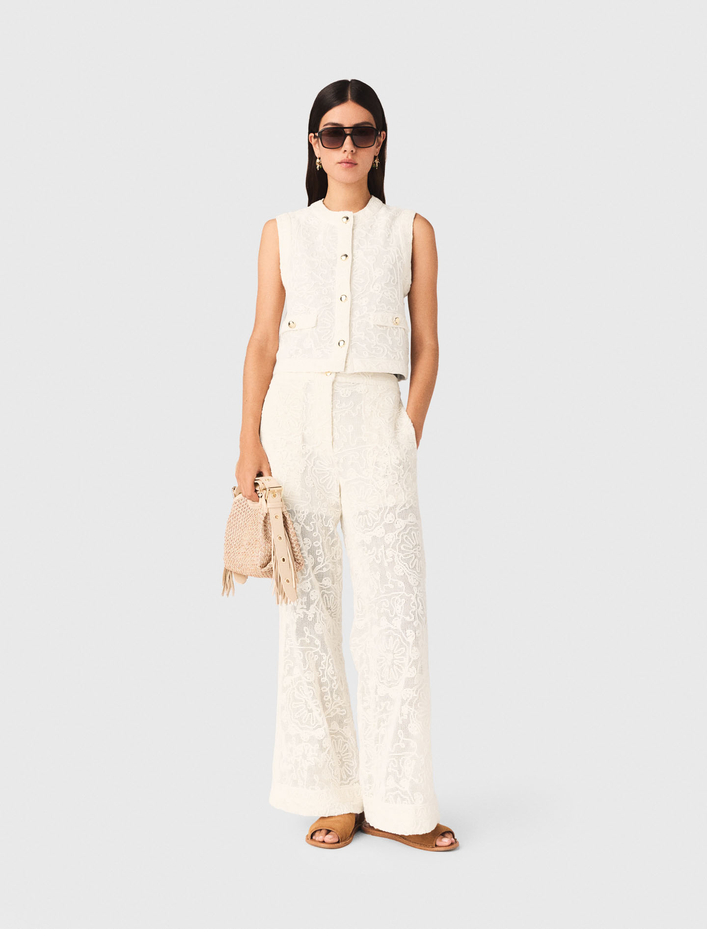 Chaleco De Guipur - Crudo - Talla 1 - Maje