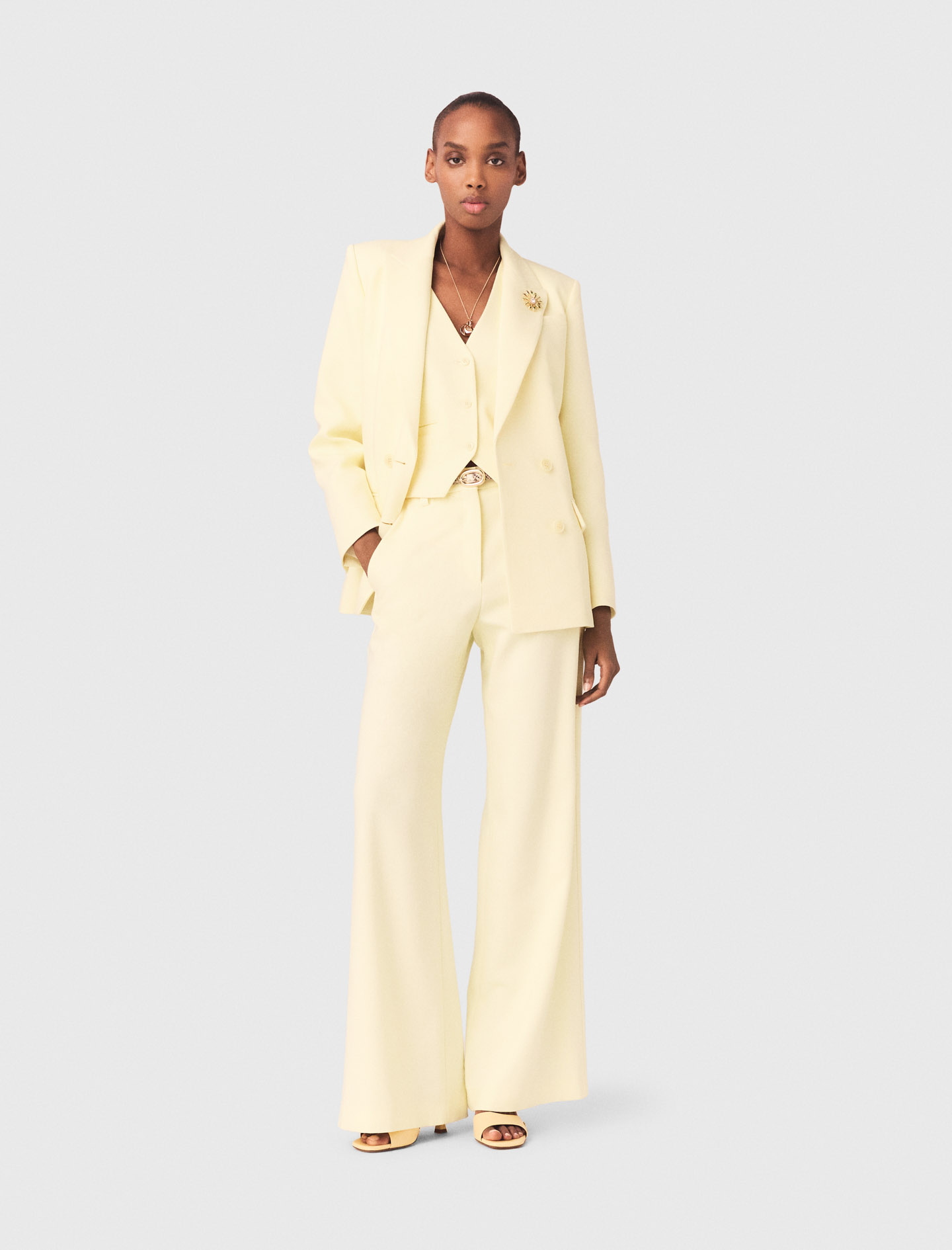Chaqueta De Traje Cruzada - Amarillo Pálido - Talla 40 - Maje