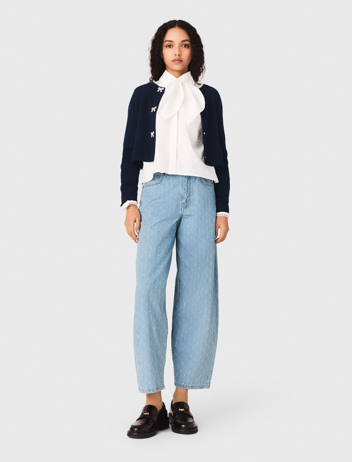 Cárdigan Con Botones Lazo Joya - Azul Marino - Talla 2 - Maje
